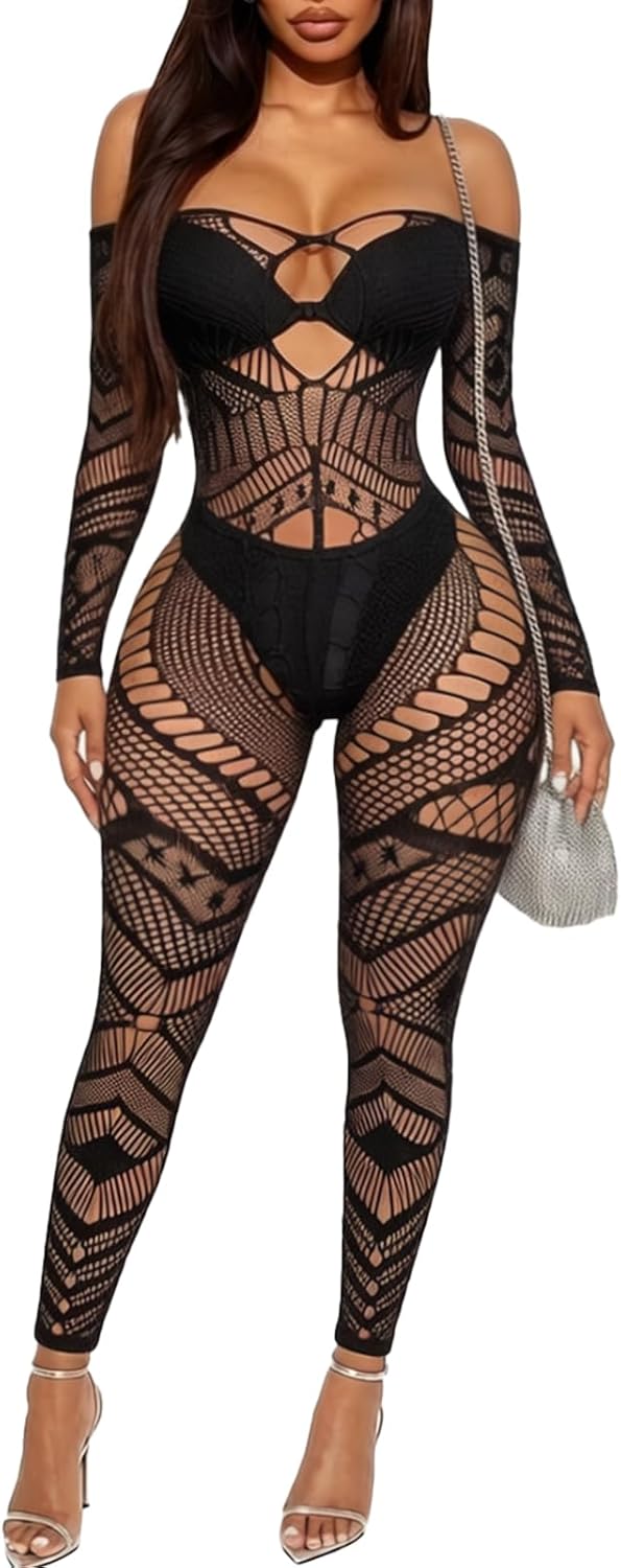 Buitifo Womens Fishnet Bodystocking Plus Size Bodysuit Sexy Tights Soft Nightwear Lingerie