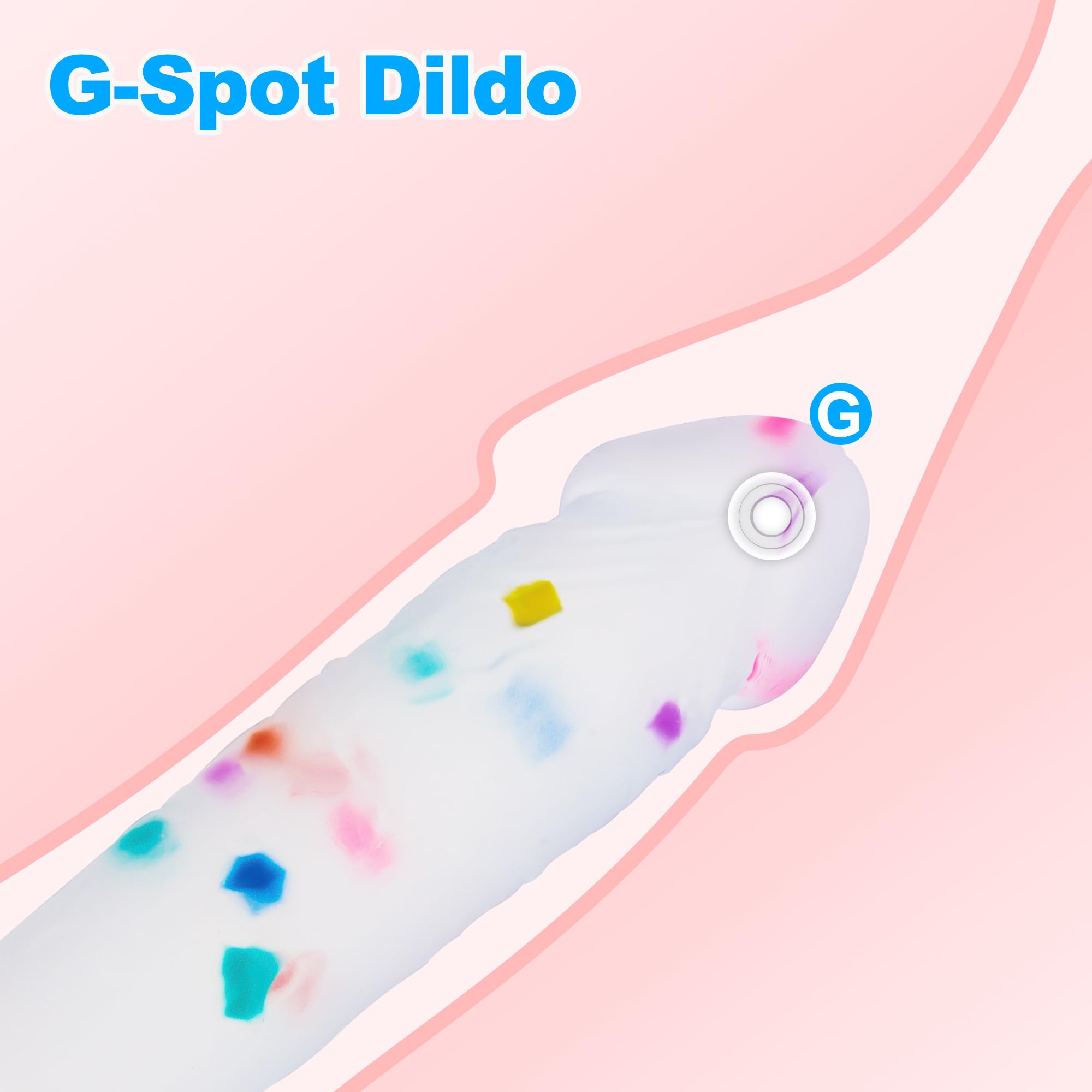 Seiecft 6.5 Inch Confetti Clear Silicone Dildo with Flared Suction Cup Base for Hands-Free Play, Flexible Dildo with Curved Shaft and Balls for Vaginal G-Spot and Anal Prostate