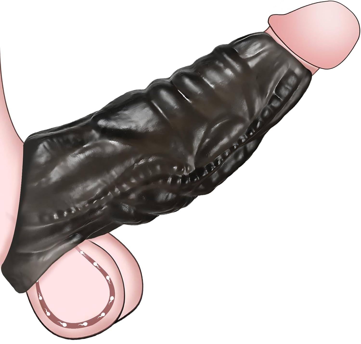 Monster Penis Sleeve with 3 Textures, Girth Enhancer for Men, Soft Silicone Cock Extender, Reusable Penis Sheath for Enlarge & Delay, Realistic Veins Sex Toys for Couples(Black)