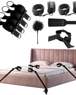 Bed Bondage Restraints Kits BDSM Toys Bed Restraints Straps Sex Toys Handcuffs Ankle Cuffs Blindfold Feather Paddle Set SM Games Adjustable for Couples