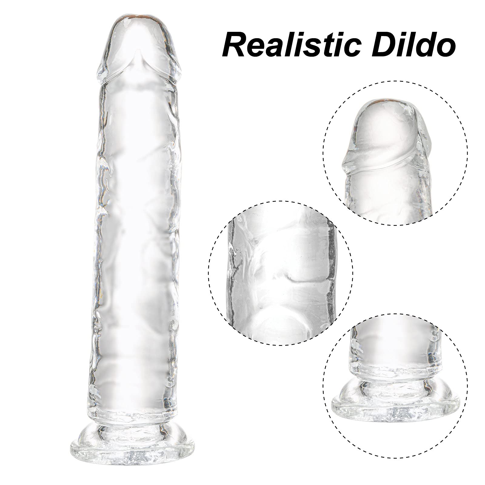 Realistic Dildo 7.1 inch, Clear Dildo with Strong Suction Cup for Hands-Free Play, Soft Material Adult Sex Toys for Beginner and Couple