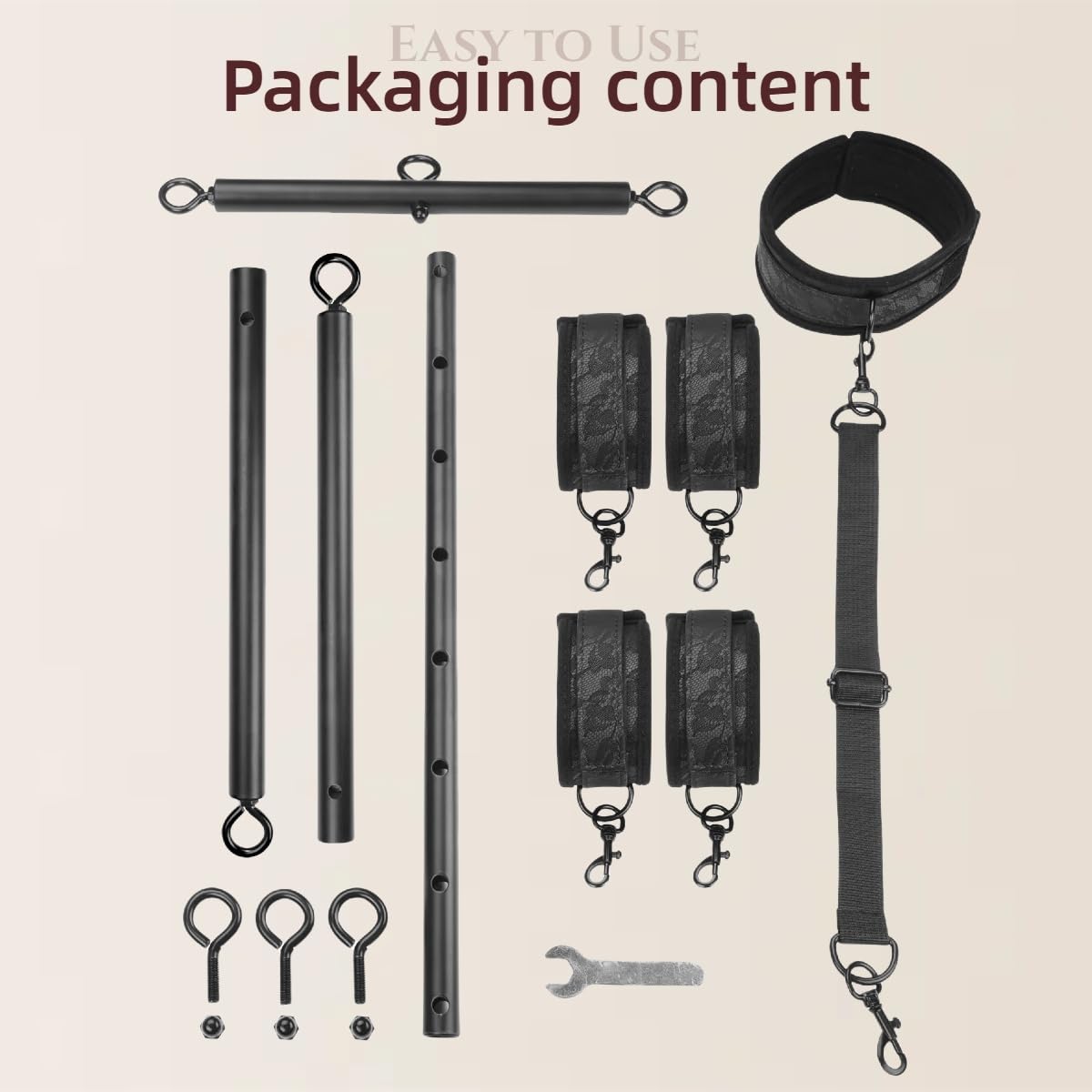Spreader Bar Sex Toys with Wrist Ankle Neck Collar Restraint Kits Adjustable Handcuffs Collar Bondage Set BDSM for Adult Couple (Black)