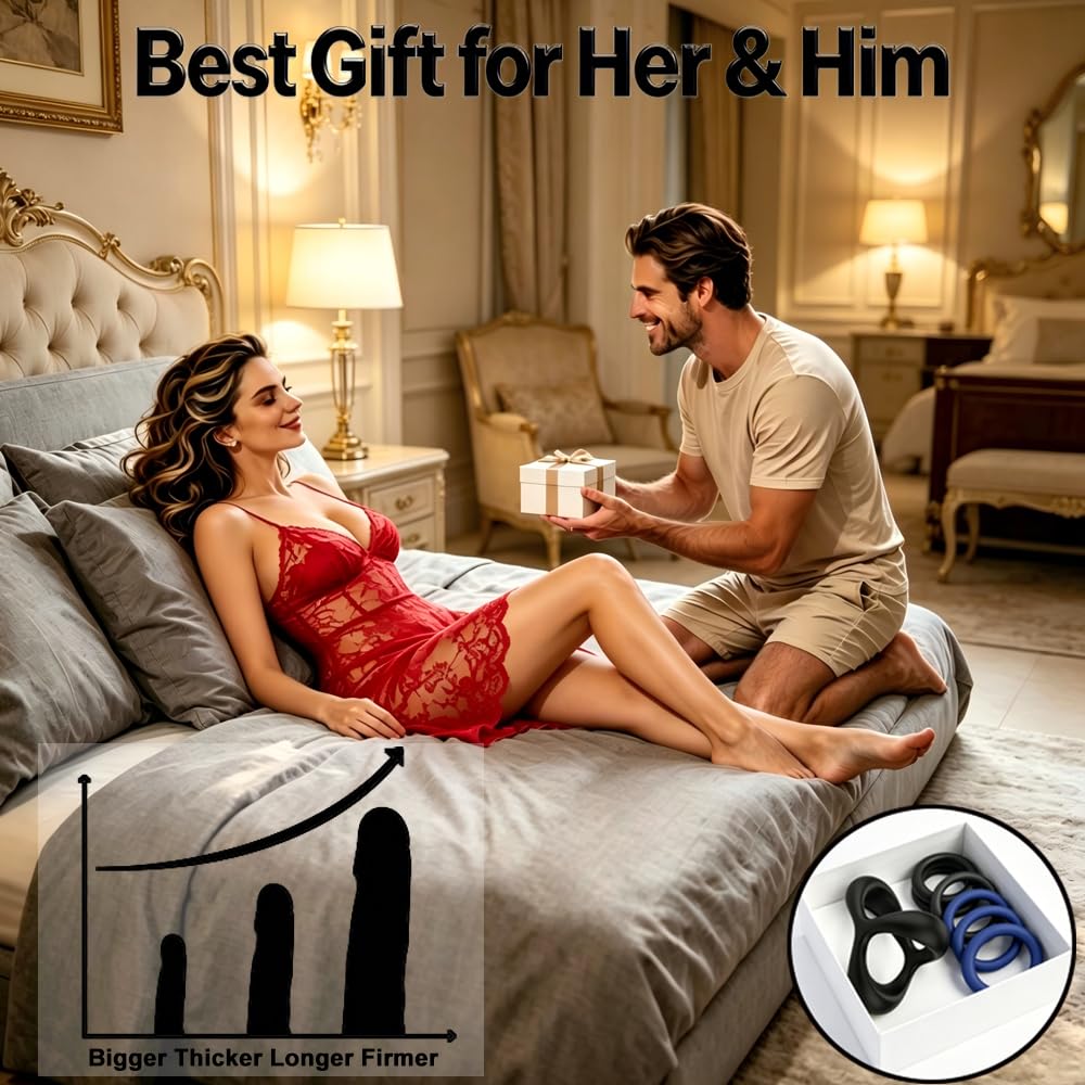 7 PCS Penis Ring Set for Men Silicone Cock Rings & Penis Sleeve for Erection Enhancing Soft Stretchy Male Sex Toys, Adult Toys for Couples Pleasure (Black&Blue)