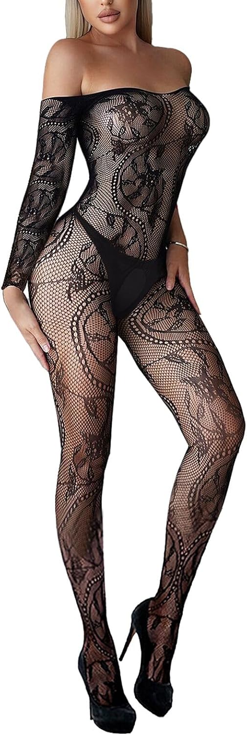Buitifo Womens Fishnet Bodystocking Plus Size Bodysuit Sexy Tights Soft Nightwear Lingerie