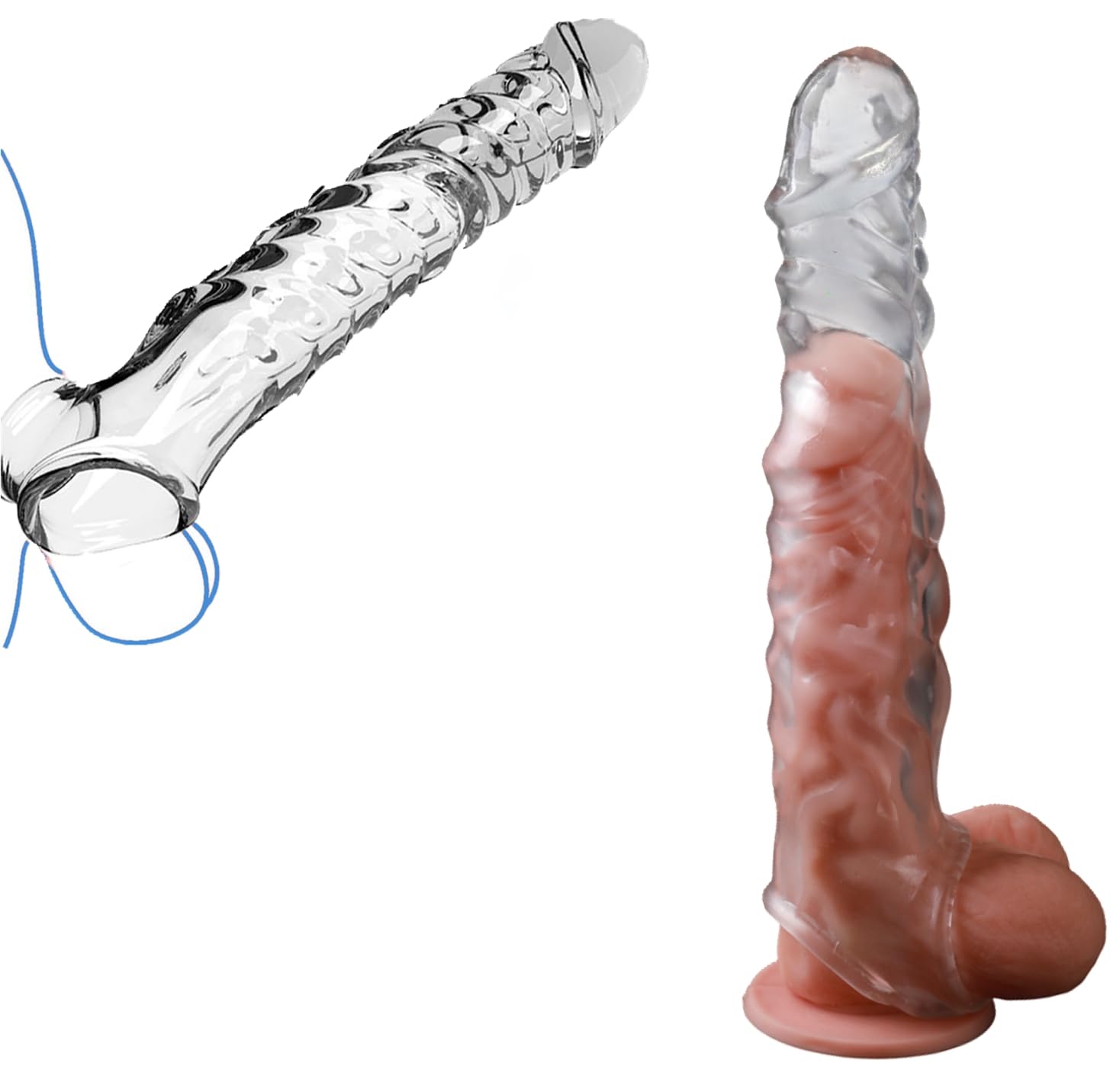 Large Penis Extender Cock Girth Enhancer Sleeve for Men,Extend 3.15 Inch Dick Extender,Delay Ejaculation,Realistic Penis Extension Sleeve for Men Sex Enhancer,Adult Male Sex Toys for Couple