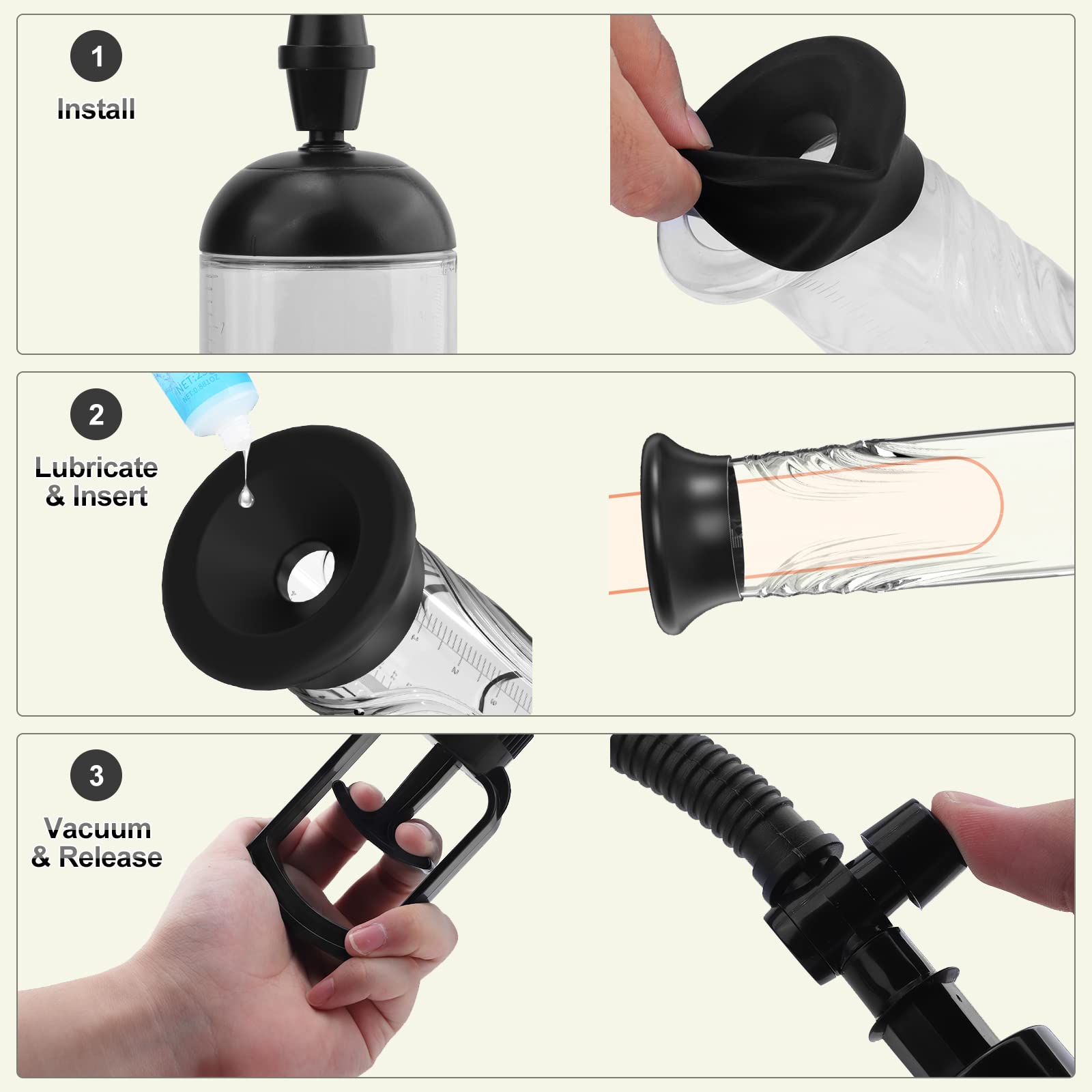Penis Vacuum Pump, Manual Penis Enlarger Enlargement Extend Pump Air Pressure Device, Adult Male Sex Toys for Men Stronger Bigger Erections with Pocket Pussy & 3pcs Suction Sleeves