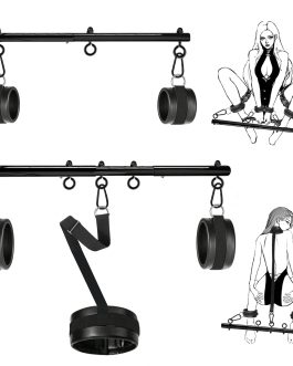 Spreader Bar Sex Toys BDSM Bondage Restraints with Leather Handcuffs Ankle Cuffs Furniture Restraints Kit Expandable Fetish Sm Games (Black)