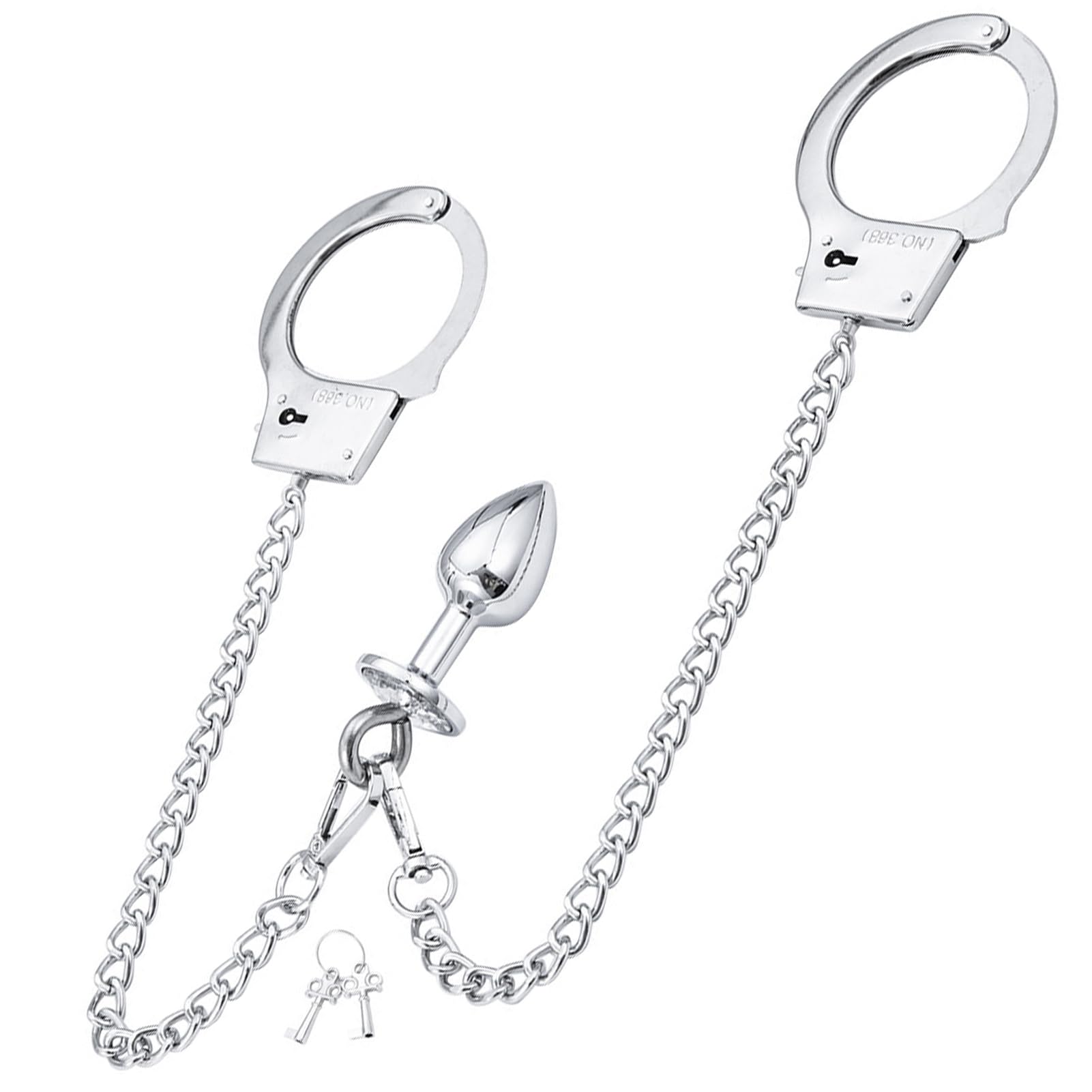 Bondage Restraint Handcuffs with Anal Plug Long Chain Handcuffs Stainless Steel Couple Handcuffs Anal Play Beginners BDSM Game Play Adult Sex Toys for Men and Women Couple