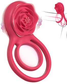 Vibrating Cock Ring with Rose Clitoral Stimulator, Pleasure Penis Ring Vibrator Couples Adult Sex Toys for Men Women, 7 Vibrations Male Couple Sex Toy