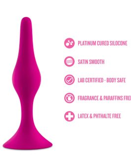 Blush Luxe Beginner 3.25″ Silicone Butt Plug – Satin Smooth Anal Trainer with Soft Tapered Tip and Suction Cup Base – Slim Bum Plug Adult Sex Toy for Women, Men & Couples – (Pink)