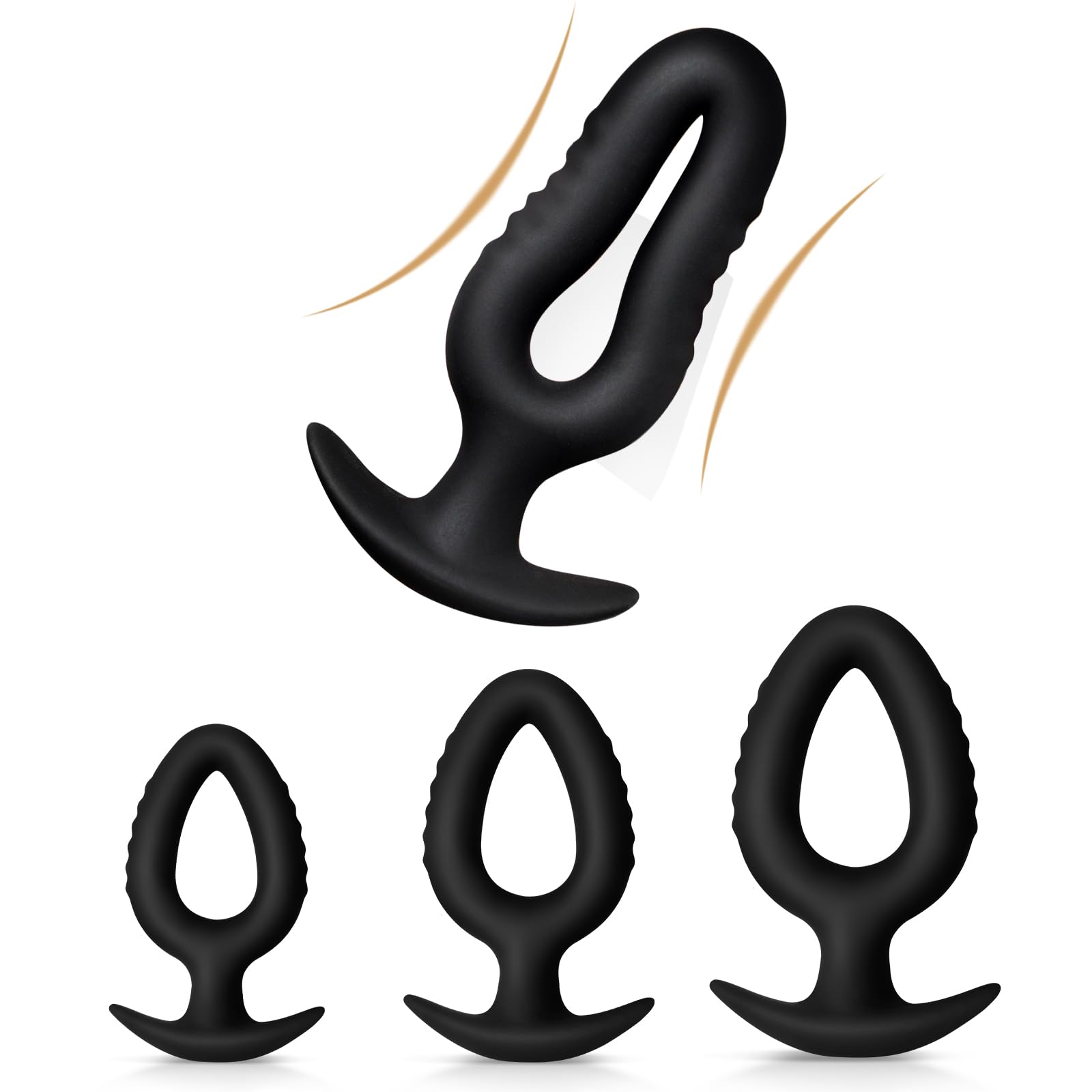 Butt Plug Set of 3 – Hollow Silicone Anal Plugs Kit for Beginner to Advanced Training, Soft Flexible Body-Safe Material, Tapered Design Anal Trainer and Anal Dilator for Progressive Anal Play