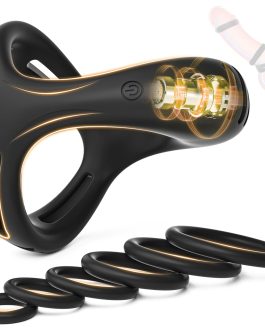 Auknut Vibrating Cock Ring Set with 6 Silicone Penis Rings – Tri-Ring Design for Harder, Longer-Lasting Erections, Clitoral Stimulator for Couples, Waterproof, Quiet & Powerful Men’s Sex Toy