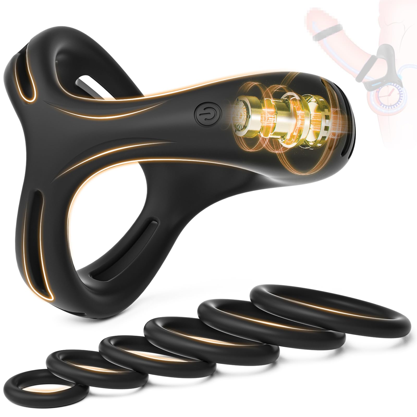 Auknut Vibrating Cock Ring Set with 6 Silicone Penis Rings – Tri-Ring Design for Harder, Longer-Lasting Erections, Clitoral Stimulator for Couples, Waterproof, Quiet & Powerful Men's Sex Toy