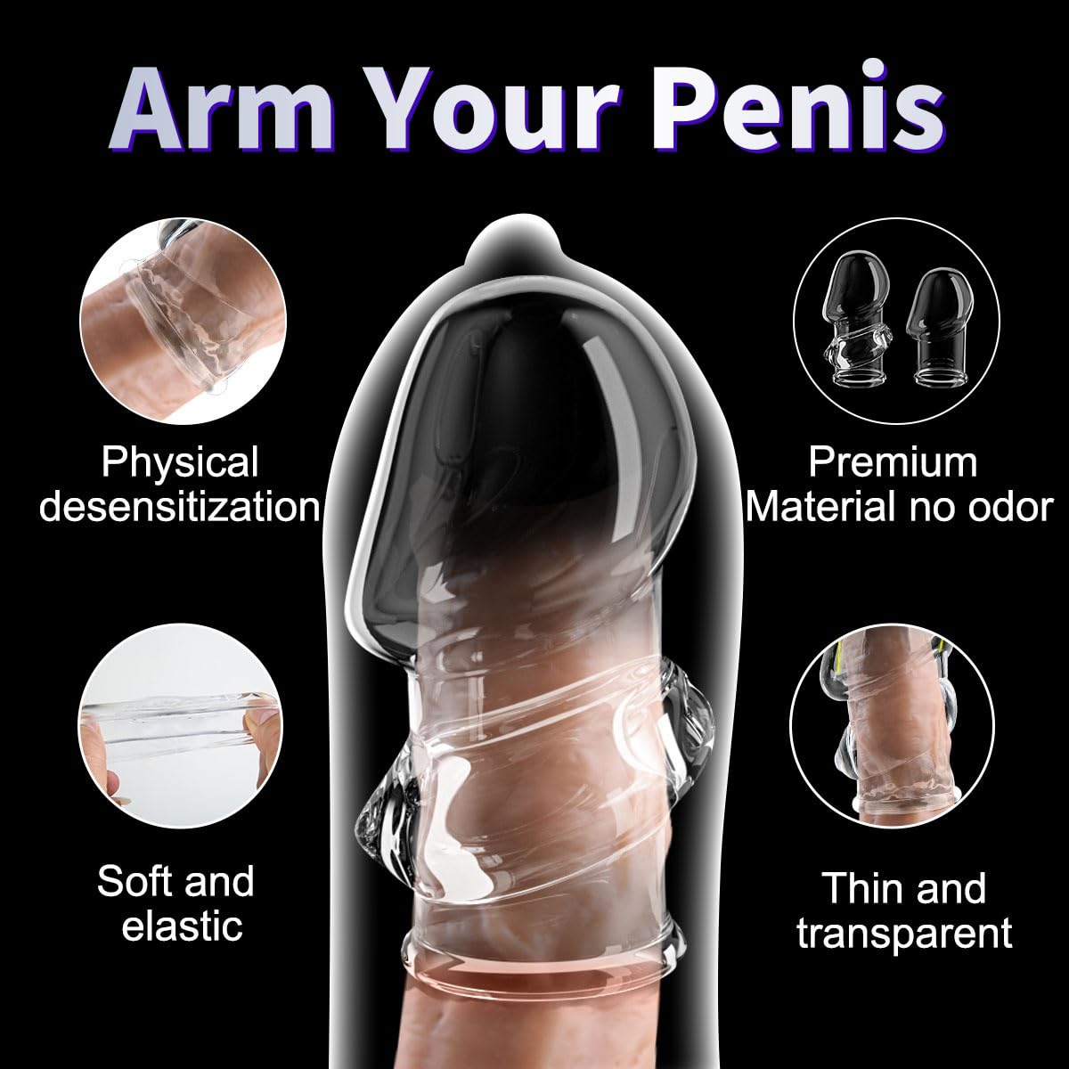 2 Pcs Reusable Penis Extender Sleeve Enlarge,Soft Stretch Cock Girth Enhancer Sleeve Enlargement,Delayed Ejaculation G Spot Stimulation Glans Condom,Male Adult Sex Toys for Men Couples