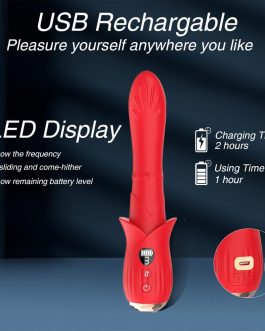 Thrusting Dildo, LED Display G Spot Vibrator with 9 Vibrating, Come-Hither and Up-Down Sliding Modes, Sex Toys Women, Rose Vibrator Wand Clitoral Stimulation