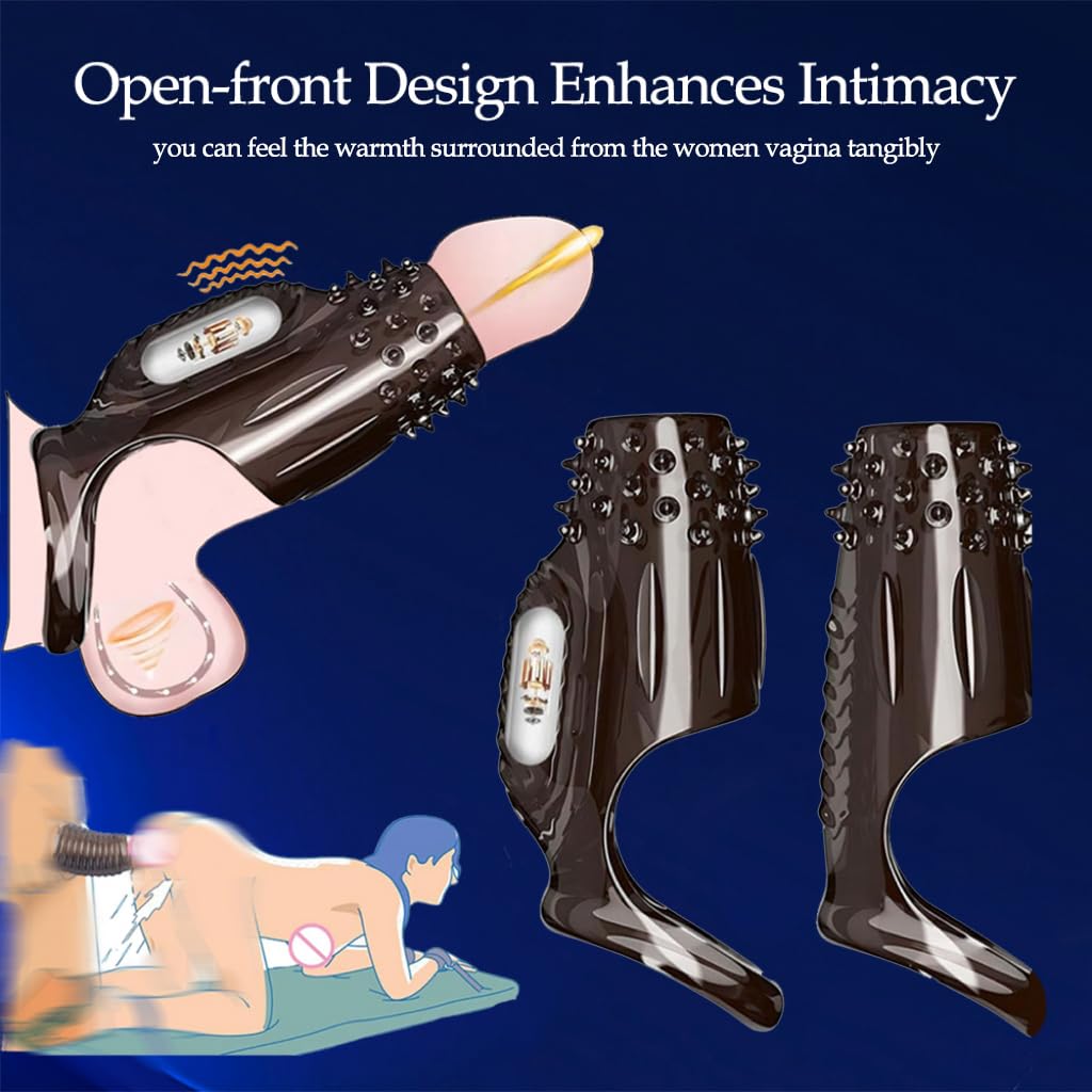 2 Pcs Penis Enlarger Extender for Men, Vibrating Penis Sleeve Cock Ring Textured Cock Sleeve Vibrator Male Cock and Ball Ring Sex Toy for G Spot Stimulation Delay Ejaculation Erection Enhancement