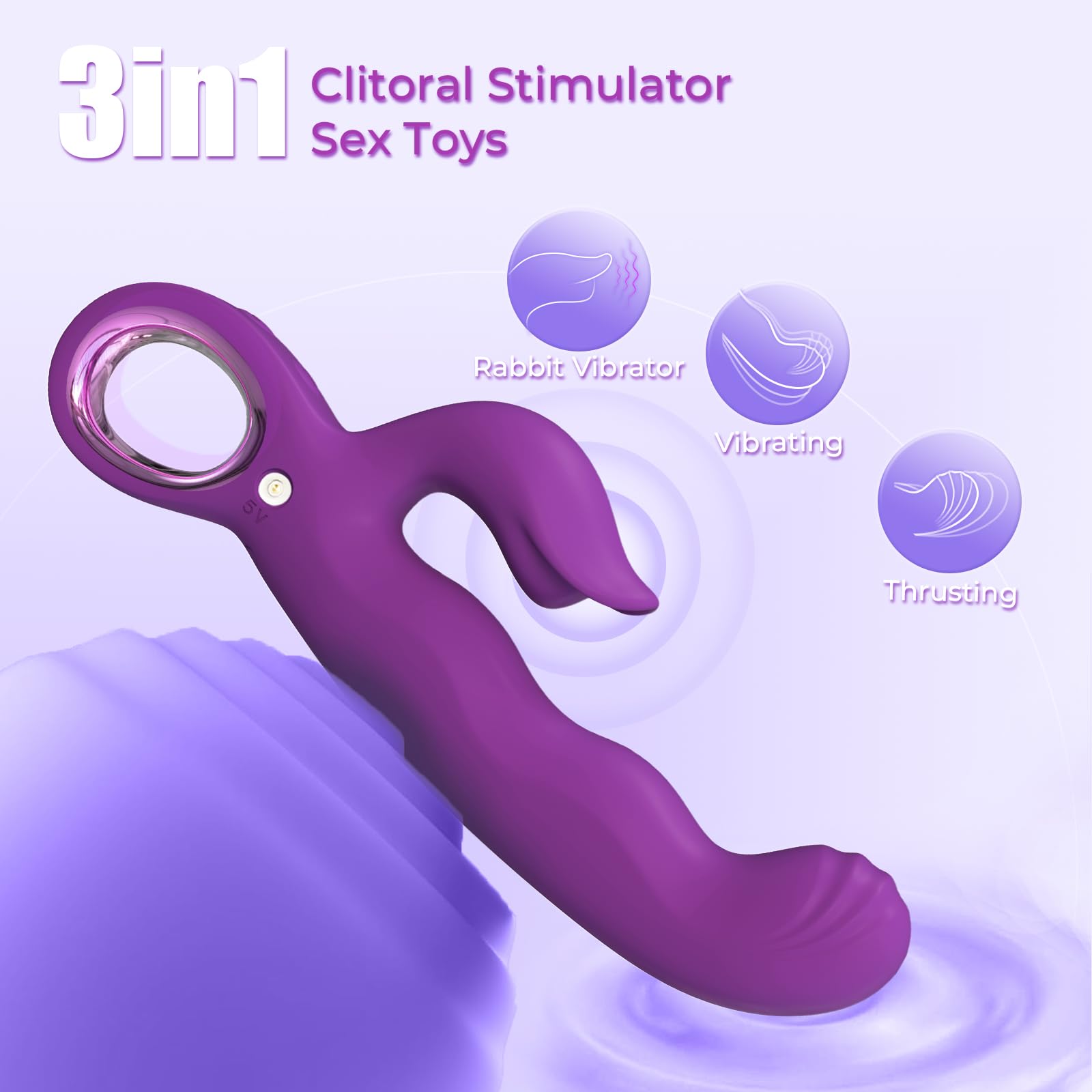 Thrusting Vibrator for Women, 3 in 1 Adult Sex Toys with G Spot Rabbit Vibrator and Clitoral Stimulator, 7 Thrusting & 7 Vibrating Modes, 8.3 Inch Waterproof Silicone Dildo for Women Couples