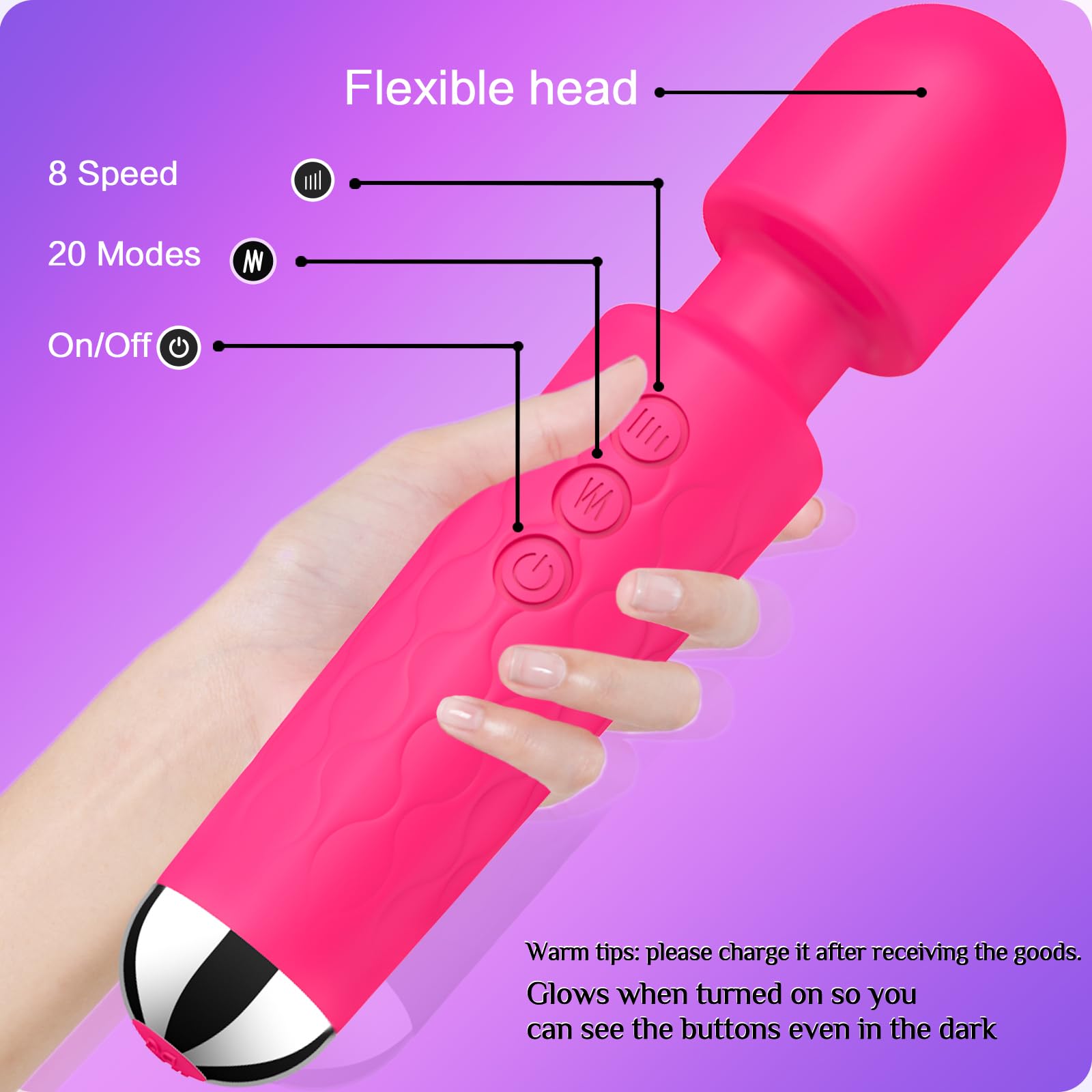 Premium Vibrator Wand for Relaxation and Pleasure 5 Vibrator Wand,Adult Sex Toy Wand, G Spot Dildo, Clit Vibrator, Sex Vibrators,Clitoris Stimulation,with 8 Speeds & 20 Patterns,Fully Waterproof,Vibrating Wand for her Pleasure (Rose Red)