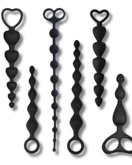 Anal Training Set 6 PCS Combo Set Anal Plug Kit Anal Beads Variant Bead Shape 6 Types Silicone Anal Beads Butt Plug with Pull Ring Anal Toy