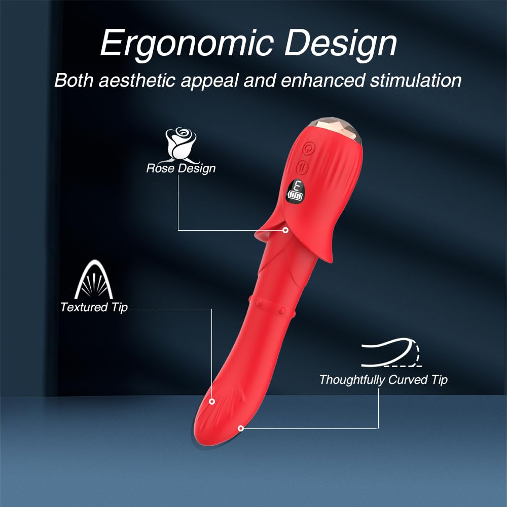 Thrusting Dildo, LED Display G Spot Vibrator with 9 Vibrating, Come-Hither and Up-Down Sliding Modes, Sex Toys Women, Rose Vibrator Wand Clitoral Stimulation