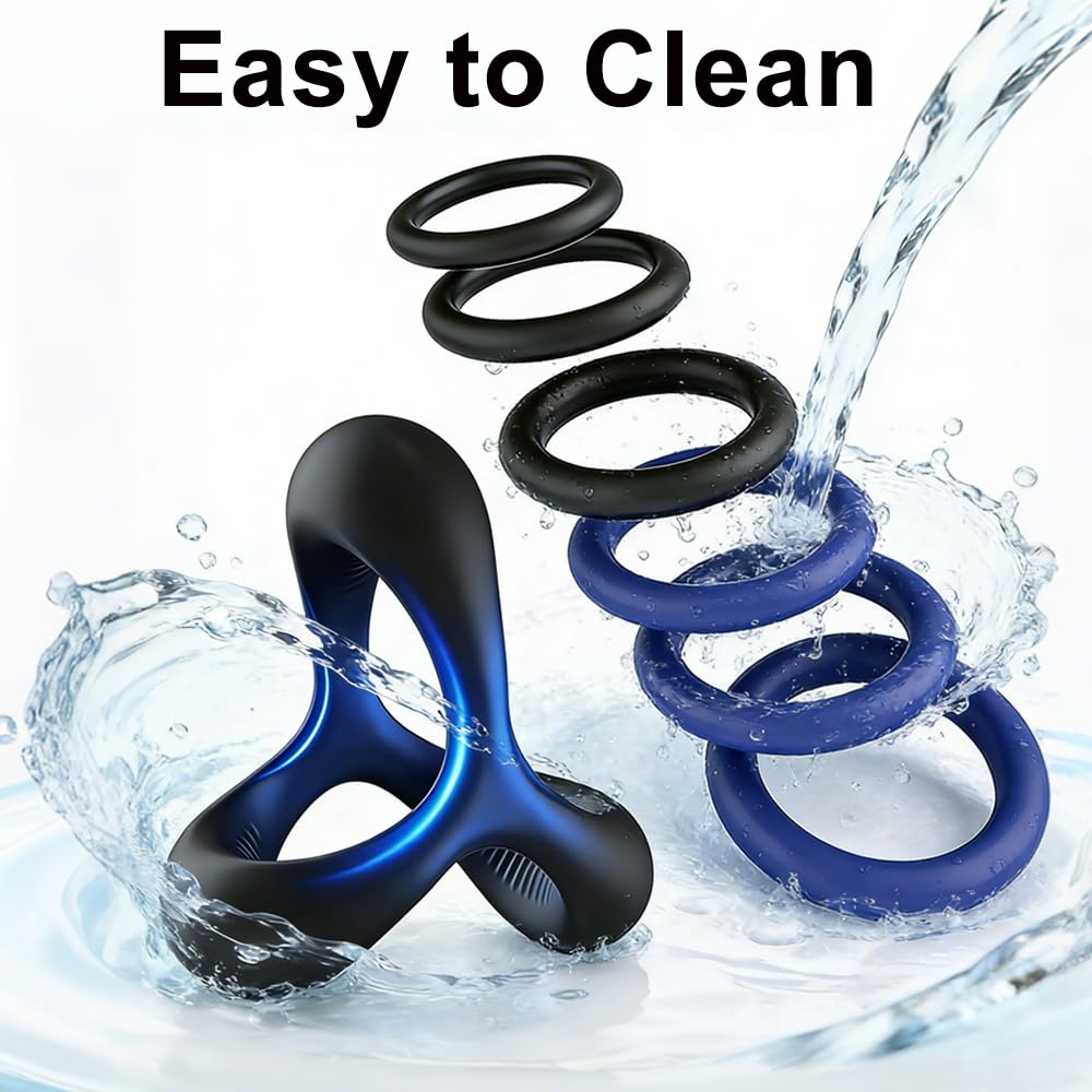 7 PCS Penis Ring Set for Men Silicone Cock Rings & Penis Sleeve for Erection Enhancing Soft Stretchy Male Sex Toys, Adult Toys for Couples Pleasure (Black&Blue)