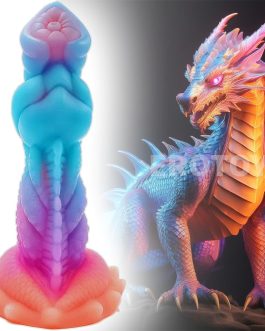 Fantasy Dildo with Suction Cup – Green-Pink Neon Realistic Dong for Vagina, Anal Play – Adult Fantasy Toy for Women, Men, Couples (9.1″)
