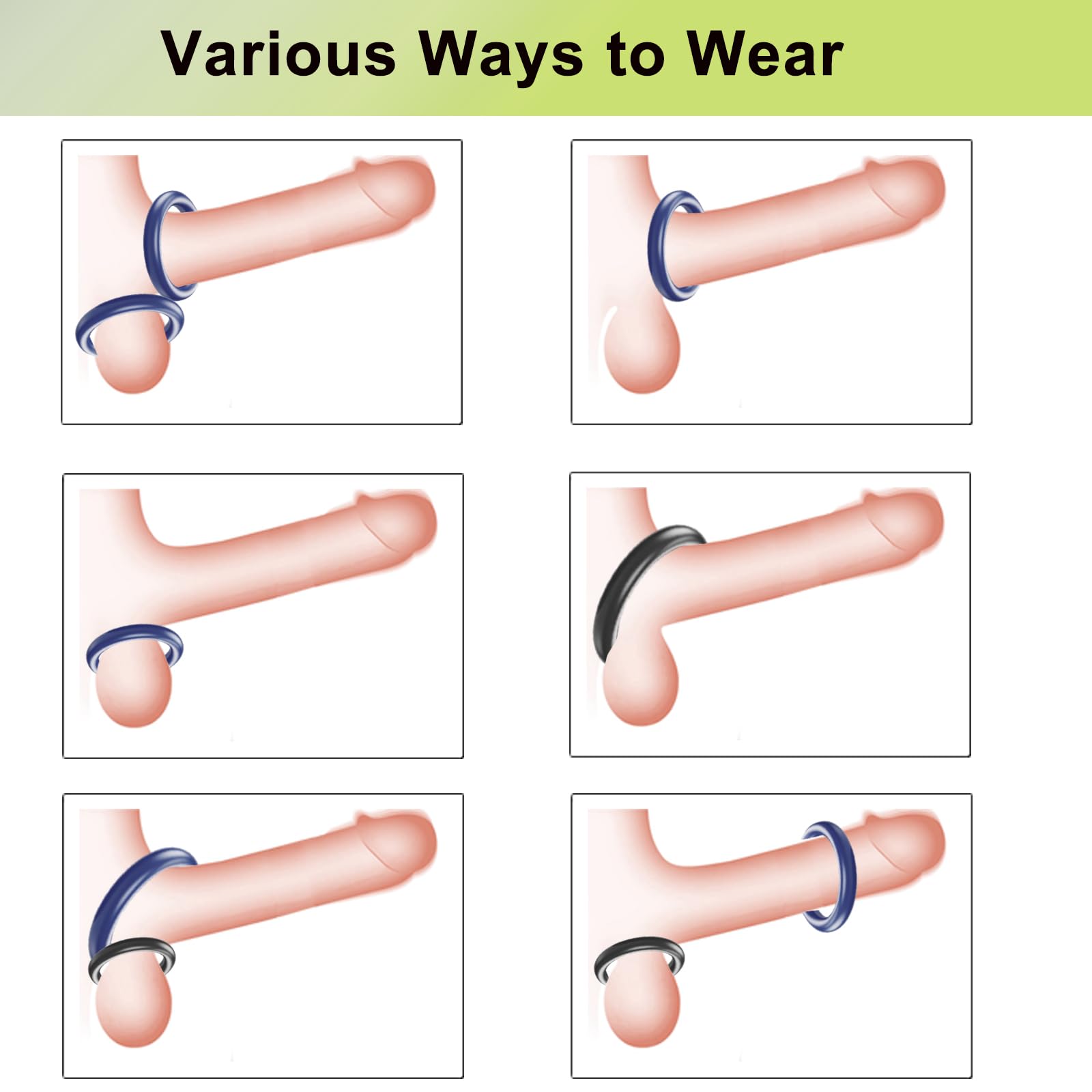 7 PCS Penis Ring Set for Men Silicone Cock Rings & Penis Sleeve for Erection Enhancing Soft Stretchy Male Sex Toys, Adult Toys for Couples Pleasure (Black&Blue)
