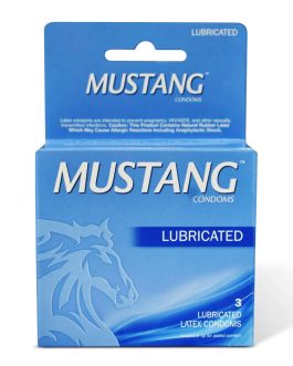 Mustang Lubricated Latex Condoms, 3 Count Pack – Premium Natural Latex, Silky Lubricant, Electronically Tested, Receptacle Tip