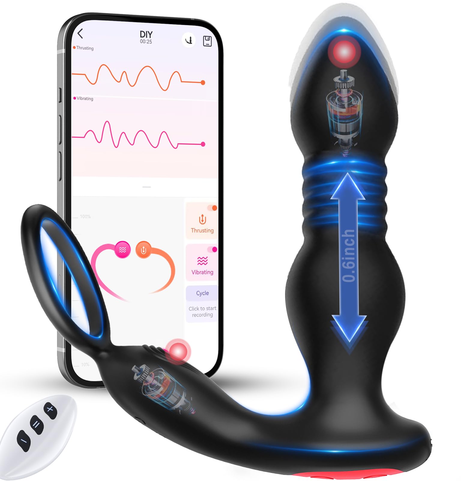 BEISAR Prostate Massager Anal Vibrator Thrusting Vibrating 7 Modes with Cock Ring Anal Plug Anal Sex Toys P Spot Massager Male Sex Toys for Men Dildos Women Couples AI Sync Remote Control Anal Beads