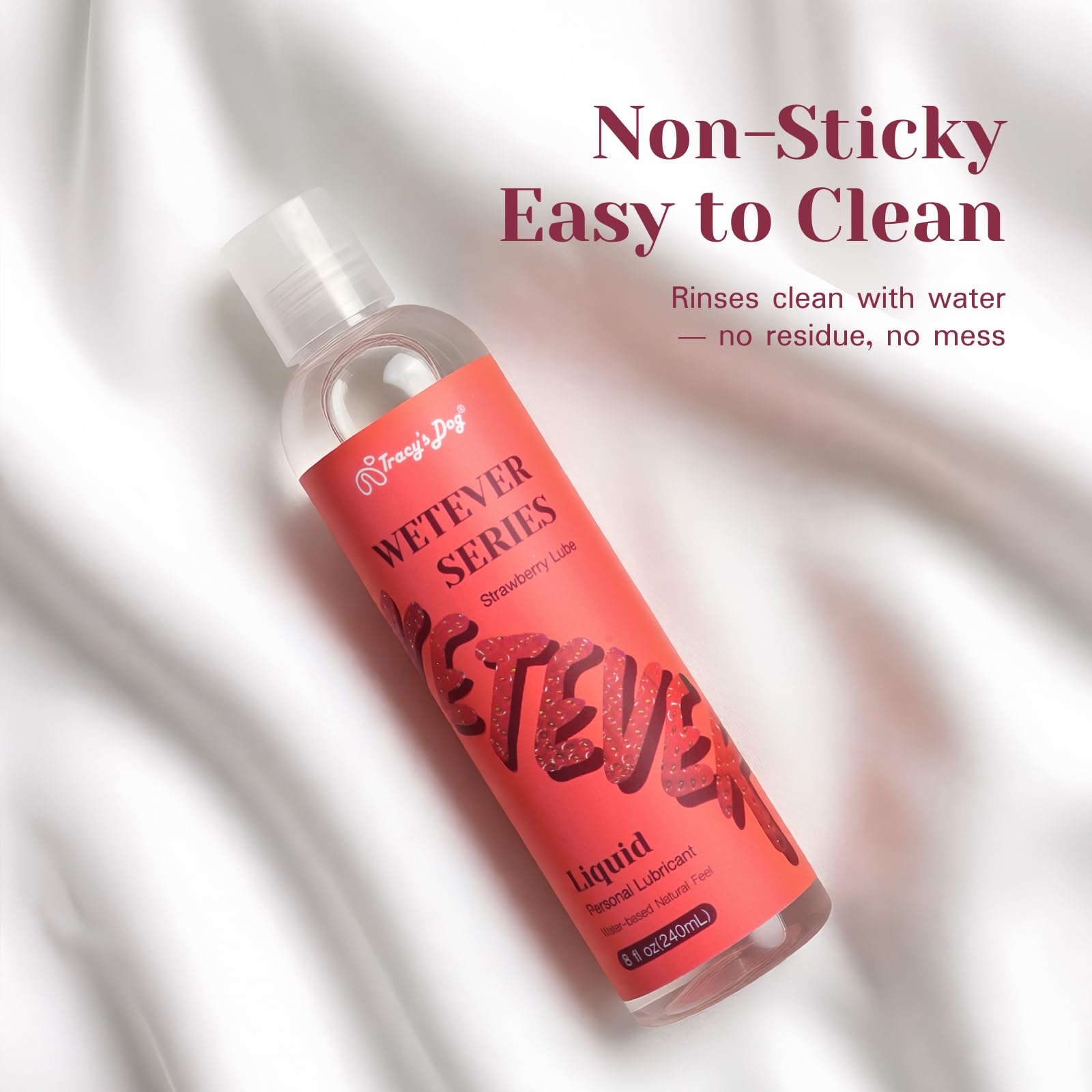 Tracy's Dog Water-Based Strawberry Flavored Lube - Personal Lubricant for Men, Women & Couples - Non-Sticky, Easy to Clean, Travel Size 8 fl Oz