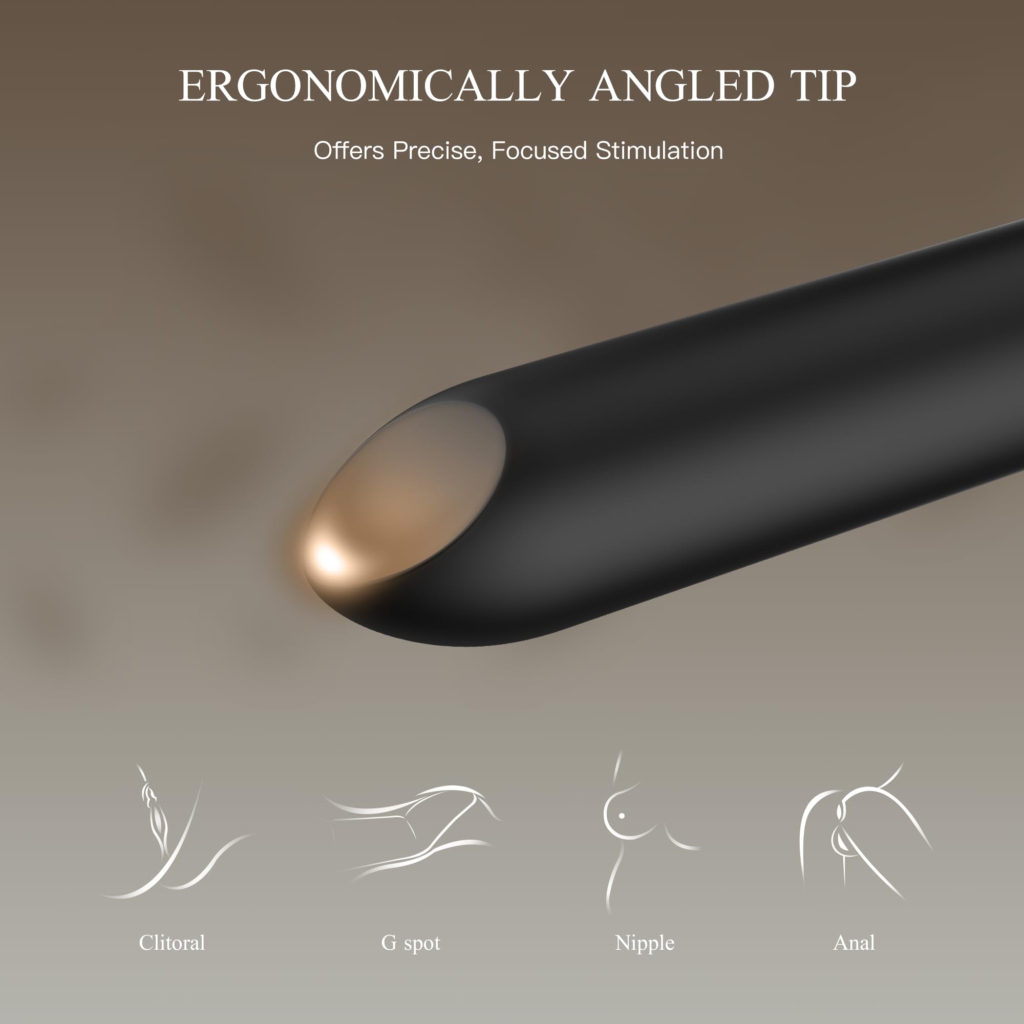 Bullet Vibrator with Angled Tip for Precision Clitoral Stimulation, Discreet Rechargeable Lipstick Vibe with 10 Vibration Modes Waterproof Finger Vibrator Nipple G-spot Stimulator Sex Toys for Women