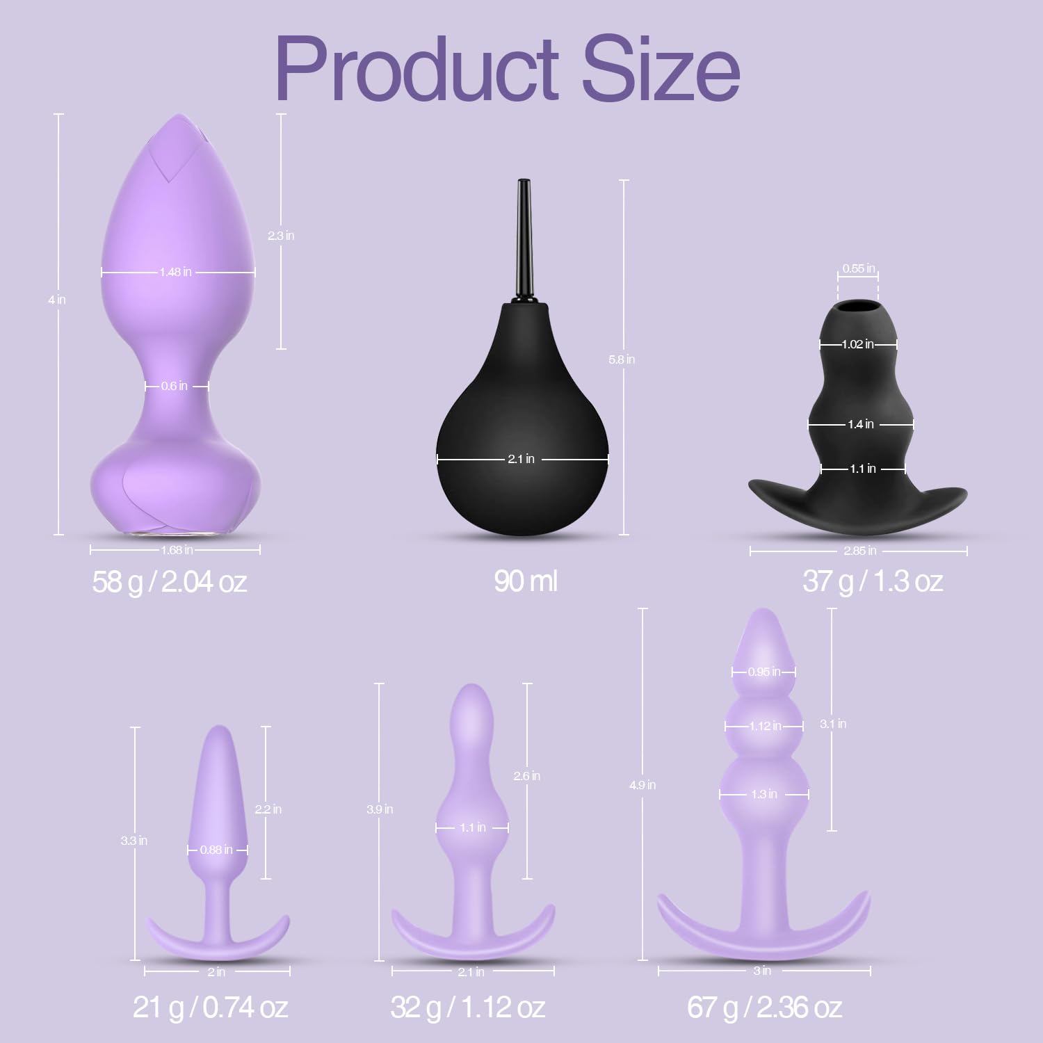 Sex Toys Butt Anal Plug - 6 Pack Training Kit Set Silicone Vibrating Butt Plug with Remote Control Adult Toys for Women, Men, Couple and Beginners (Purple)