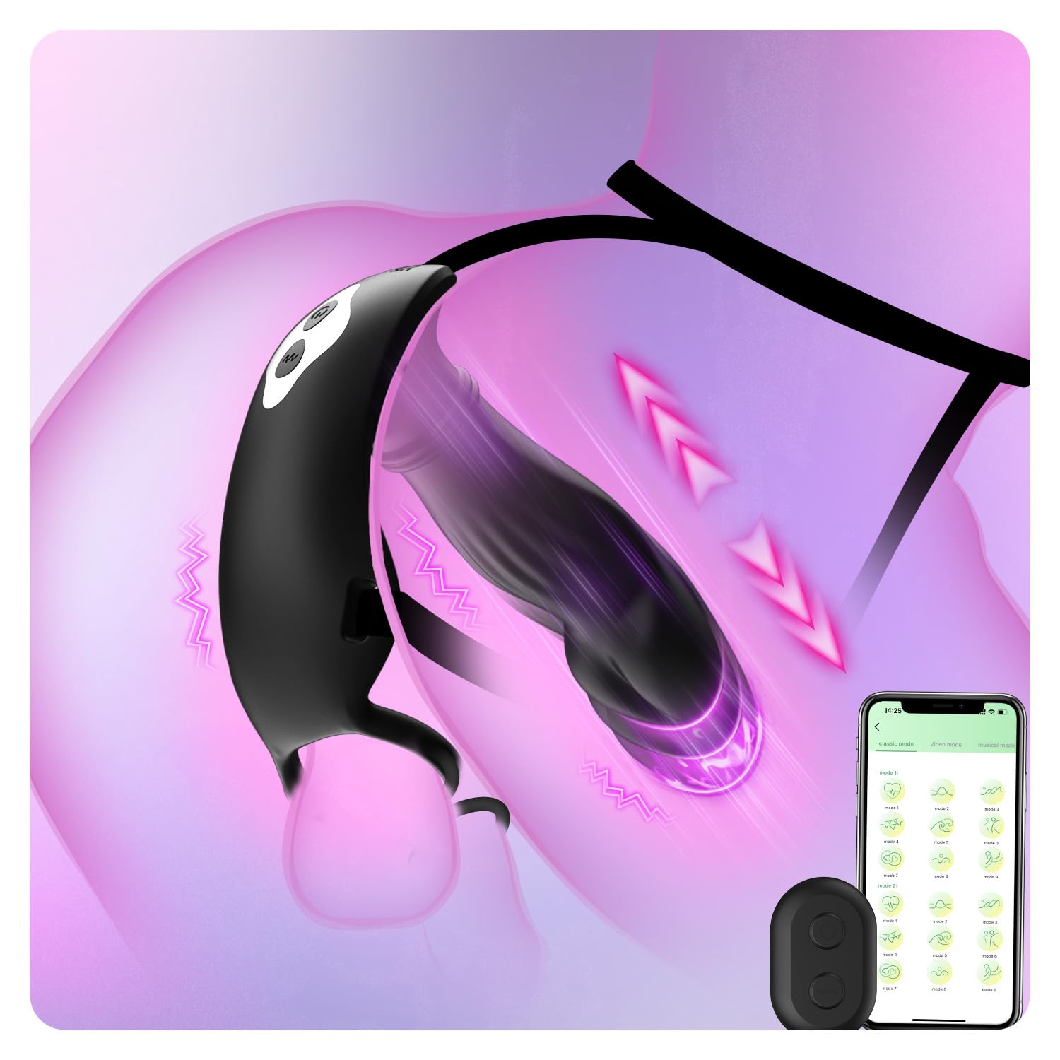 Wearable Thrusting Prostate Massager Anal Vibrator, Strap On Vibrating Anal Toys for Men with Silicone Cock Ring, Hands Free Male Sex Toy Prostate Stimulator with Remote Control and APP