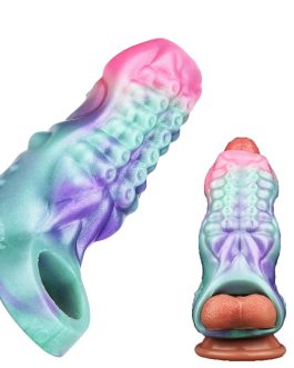 Octopus Tentacle Fantasy Penis Sleeve Enlarger with Cock Ring, Reusable Dildo Sheath Cover Extender Adult Sex Toy for Men Couples (M)