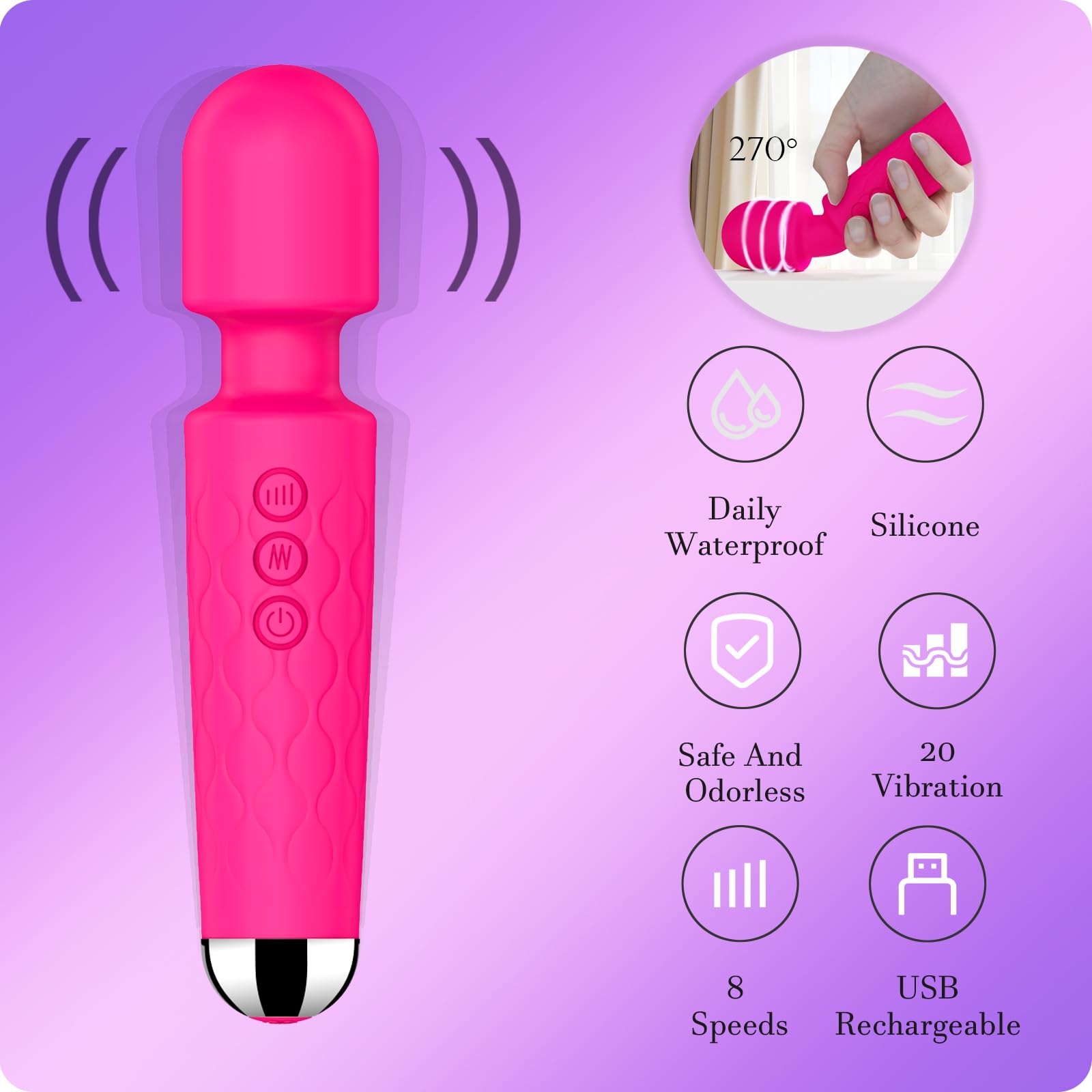 Premium Vibrator Wand for Relaxation and Pleasure 8 Vibrator Wand,Adult Sex Toy Wand, G Spot Dildo, Clit Vibrator, Sex Vibrators,Clitoris Stimulation,with 8 Speeds & 20 Patterns,Fully Waterproof,Vibrating Wand for her Pleasure (Rose Red)