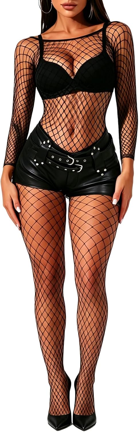 Buitifo Womens Fishnet Bodystocking Plus Size Bodysuit Sexy Tights Soft Nightwear Lingerie