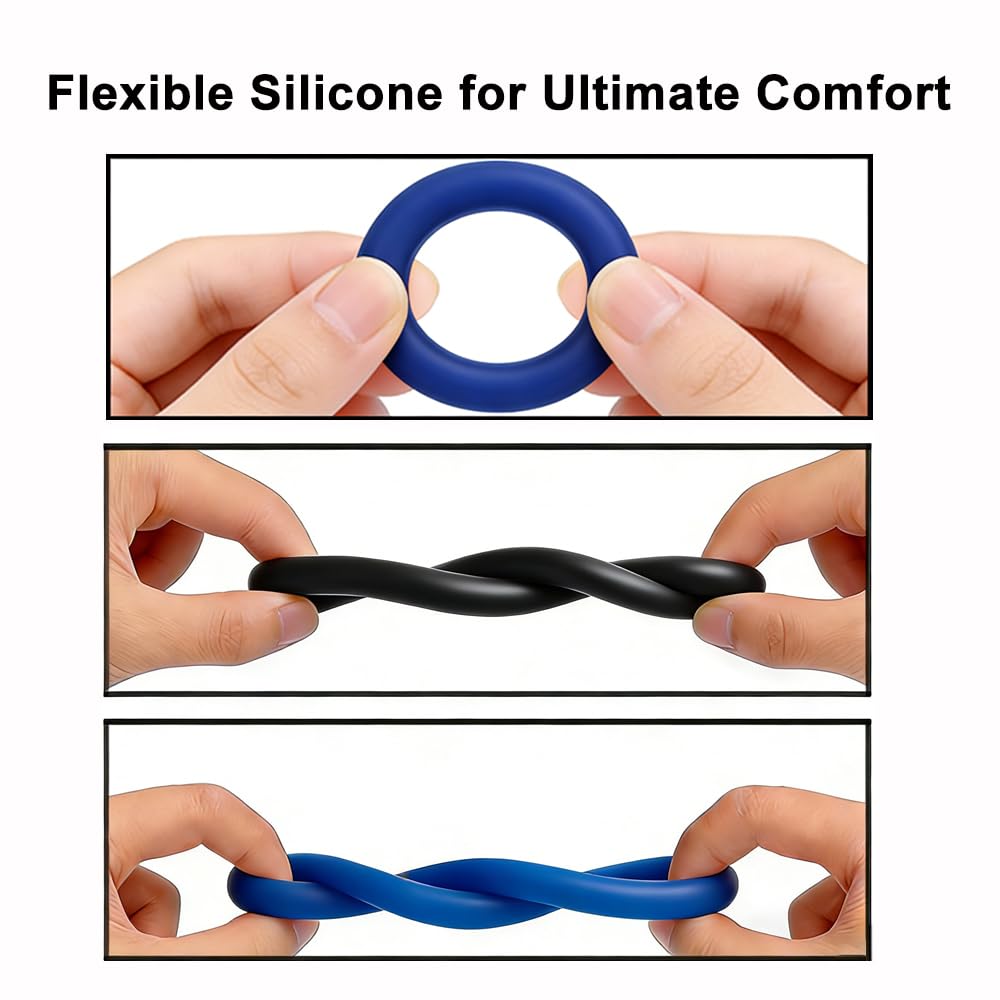 7 PCS Penis Ring Set for Men Silicone Cock Rings & Penis Sleeve for Erection Enhancing Soft Stretchy Male Sex Toys, Adult Toys for Couples Pleasure (Black&Blue)