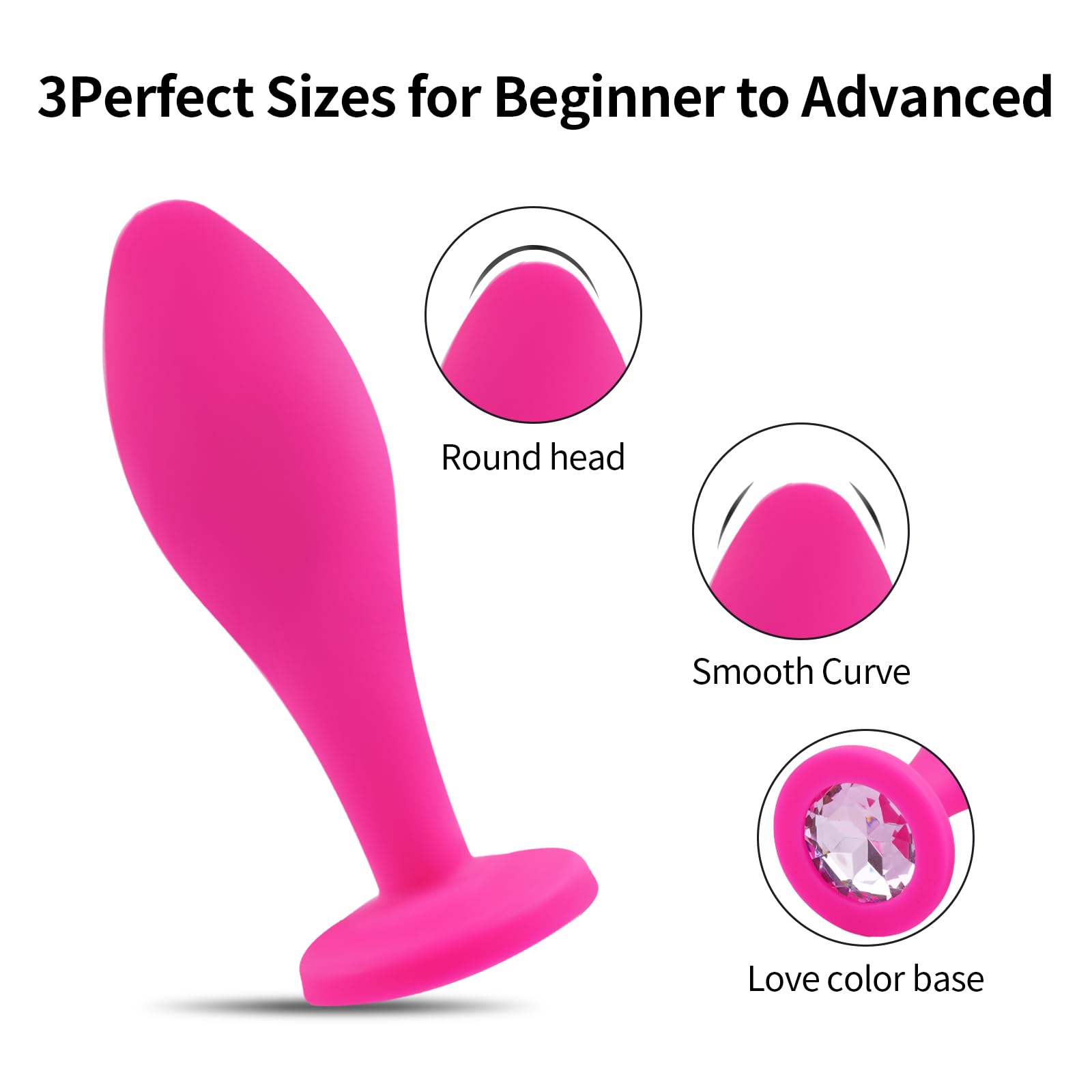 Anal Plug Anal Sex Toys,3pcs Butt Plug Jeweled Anal Plugs Silicone Anal Toys Anal Training Kit Adult Sex Toys Games Butt Plug,Personal Sex Toy for Adult Women,Men and Couples (Pink)