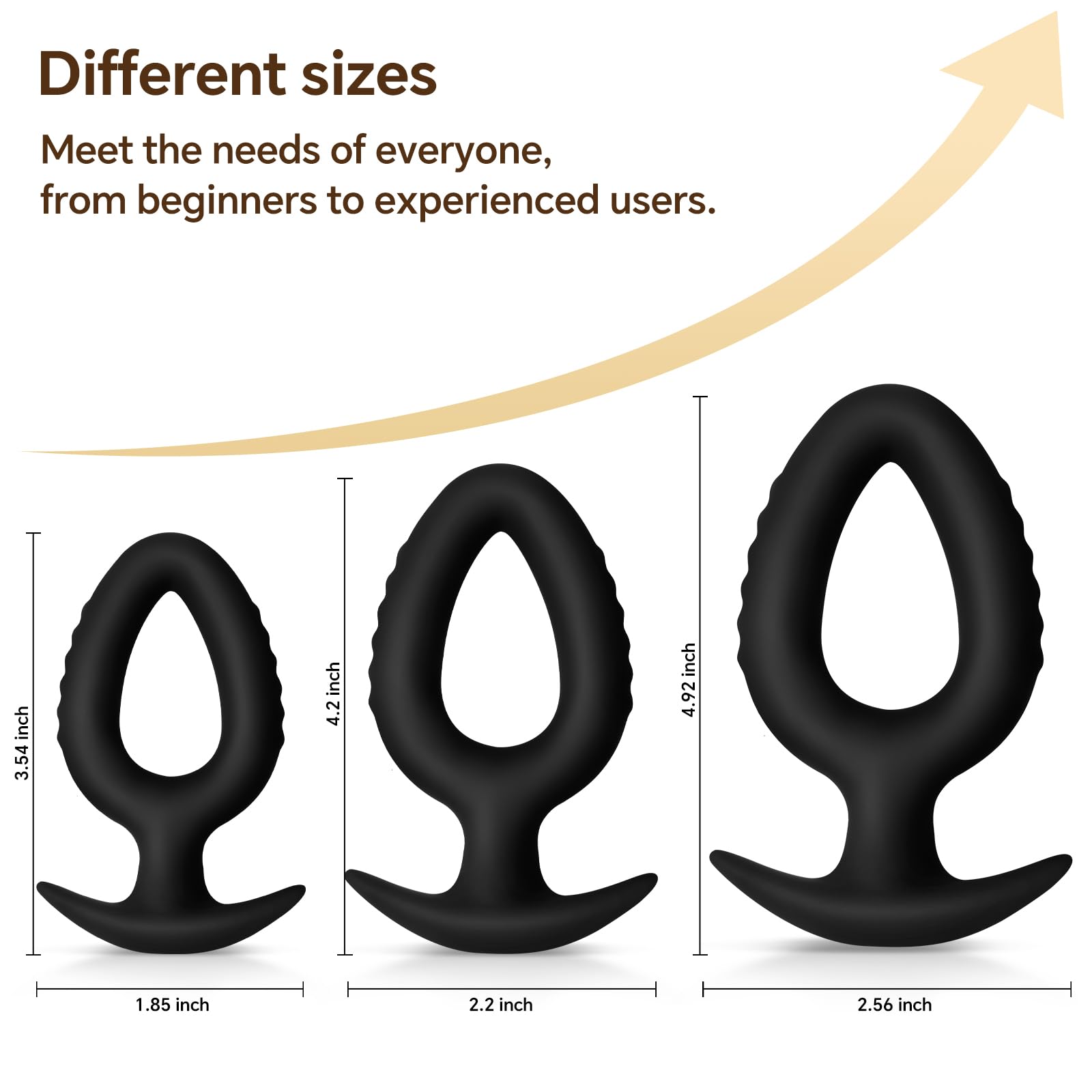 Butt Plug Set of 3 – Hollow Silicone Anal Plugs Kit for Beginner to Advanced Training, Soft Flexible Body-Safe Material, Tapered Design Anal Trainer and Anal Dilator for Progressive Anal Play