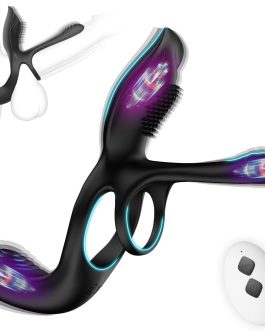 KUSHOR Vibrator for Couple, 3 in 1 Vibrating Cock Ring 10 Modes, Men’s Penis Rings Vibrators, Perineum Mens Vibrator, G Spot Women Clitoral Stimulator, Sex Novelties Adult Sex Toys S&M Floggers