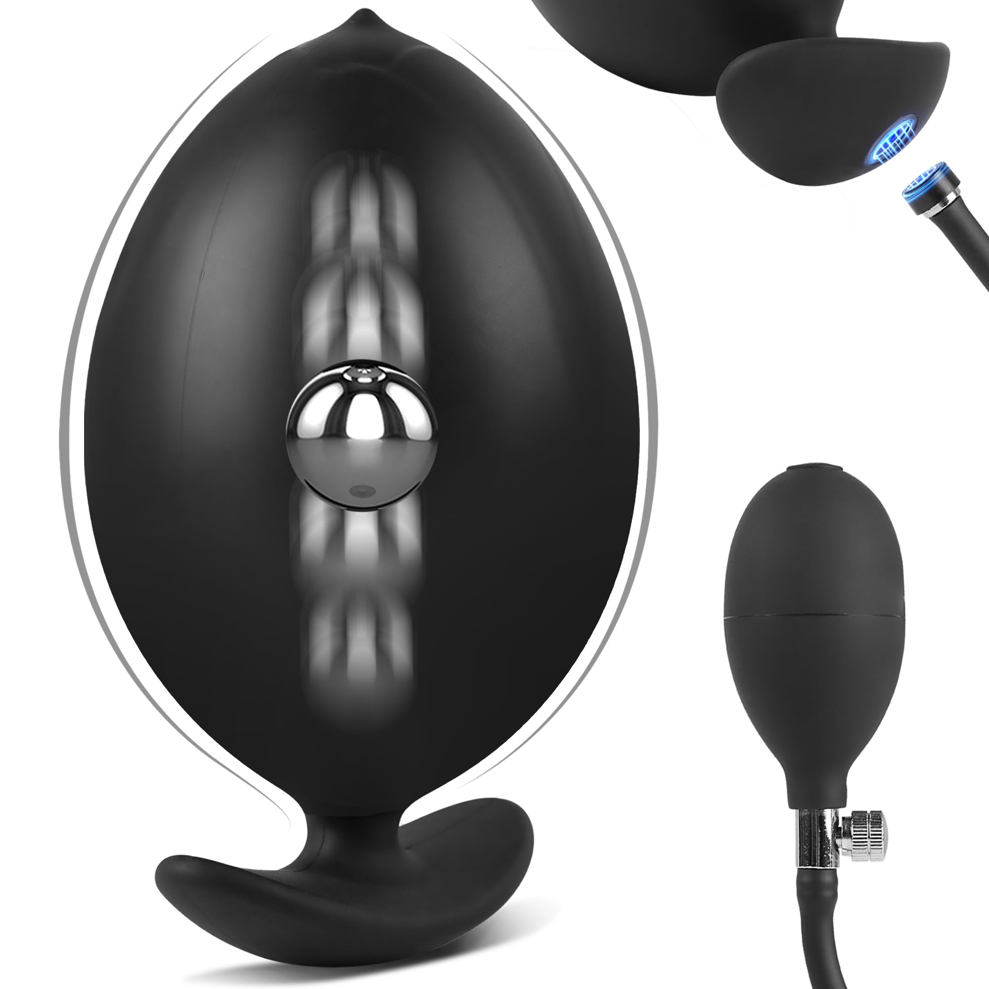 Magnetic Inflatable Butt Plug Large Butt Plug, Huge Buttplug Wearable Inflatable Dildo with Rolling Steel Ball, Anal Trainer Stretcher Silicone Expander with Safe T-Base, Adult Toys for Men Women