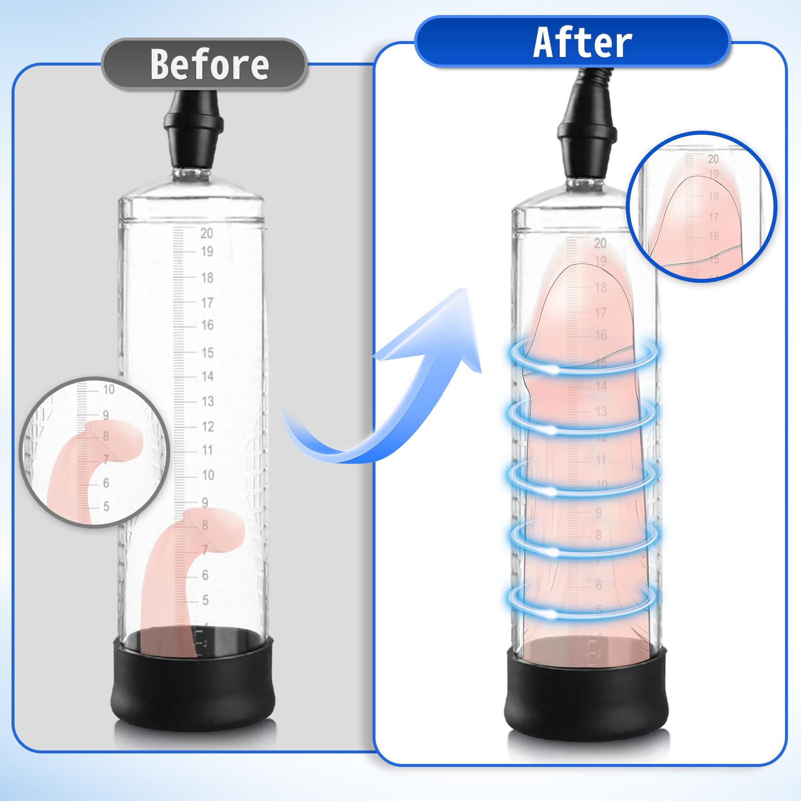 Penis Pump Sex Toys for Men,Baotsuri Manual Penis Enlarger Enlargement Extend Pump Air Pressure Device for Men Stronger Bigger Erections with 1 Triangular Penis Ring and 1 Large Silicone Penis Sleeve