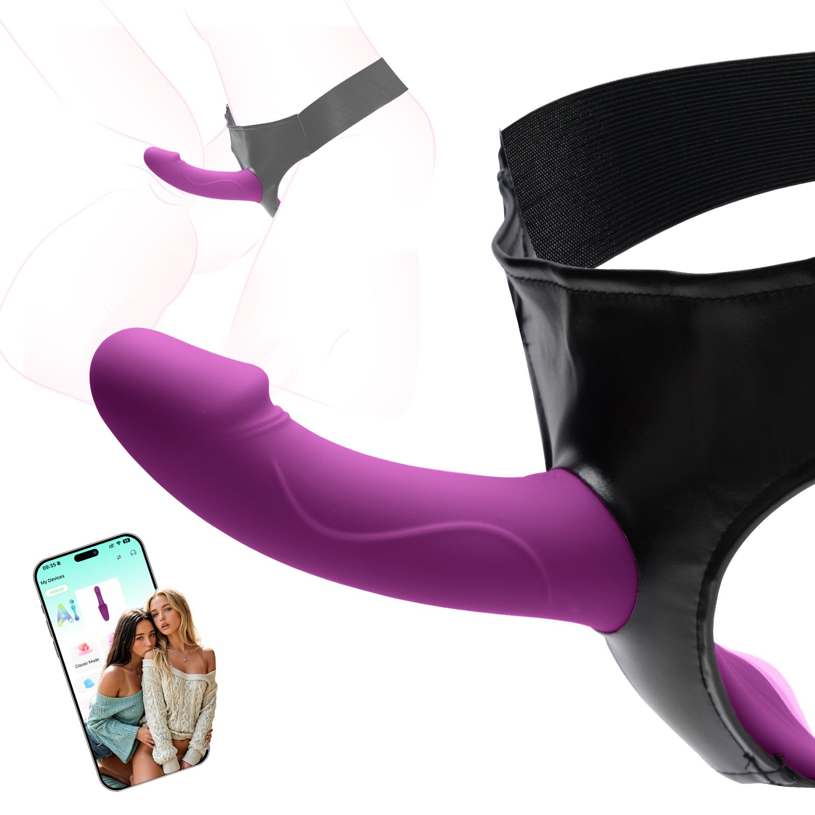 Strap On Dildo Harness Lesbian Adult Sex Toys & Games Vibrator, APP Adult Toys for Women Sex Toy Dildos with 9 Vibrations G Spot Clit Stimulation Vibrators, Strapon Vibradores Female Couples Sex Toys