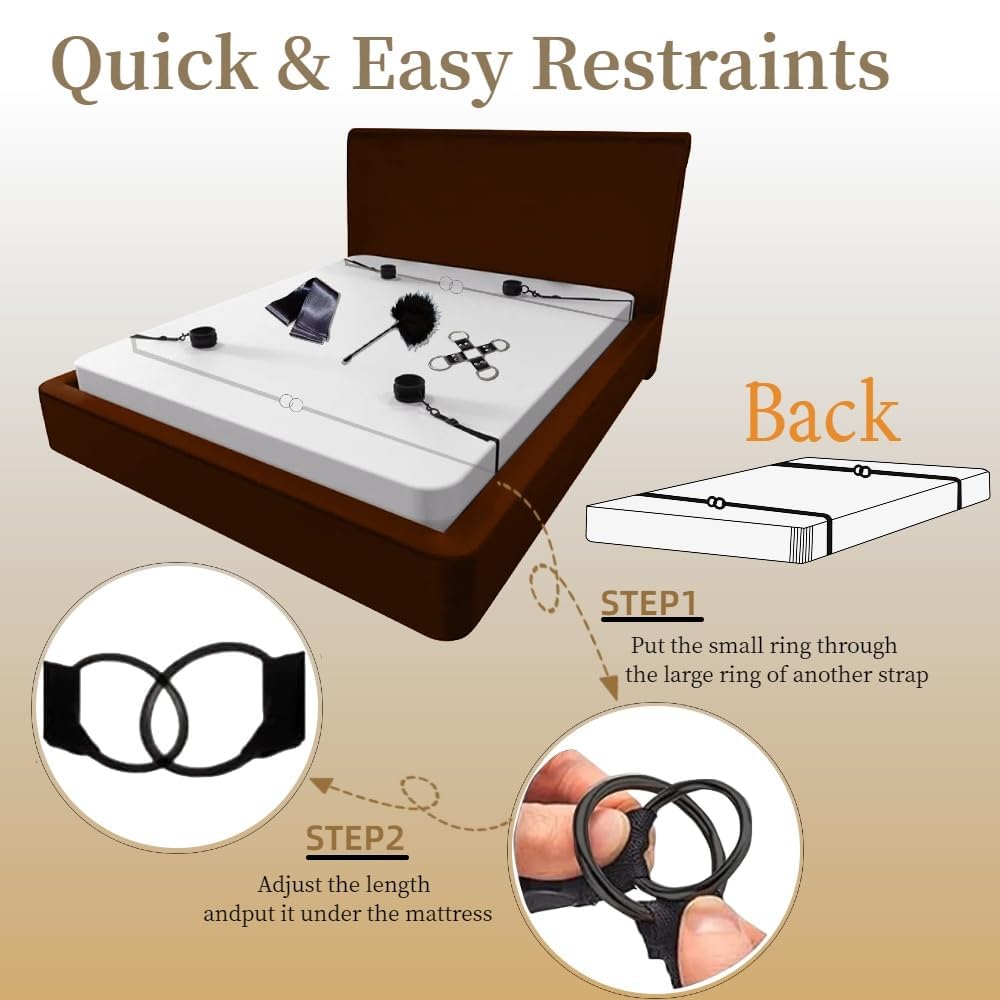 BDSM Bed Bondage Kit SM Sex Toys Restraints Set with Handcuffs Sex Straps Cuffs Blindfold & Feather Tickler, Hogtie Sex Toys Couples for Adult Men Women