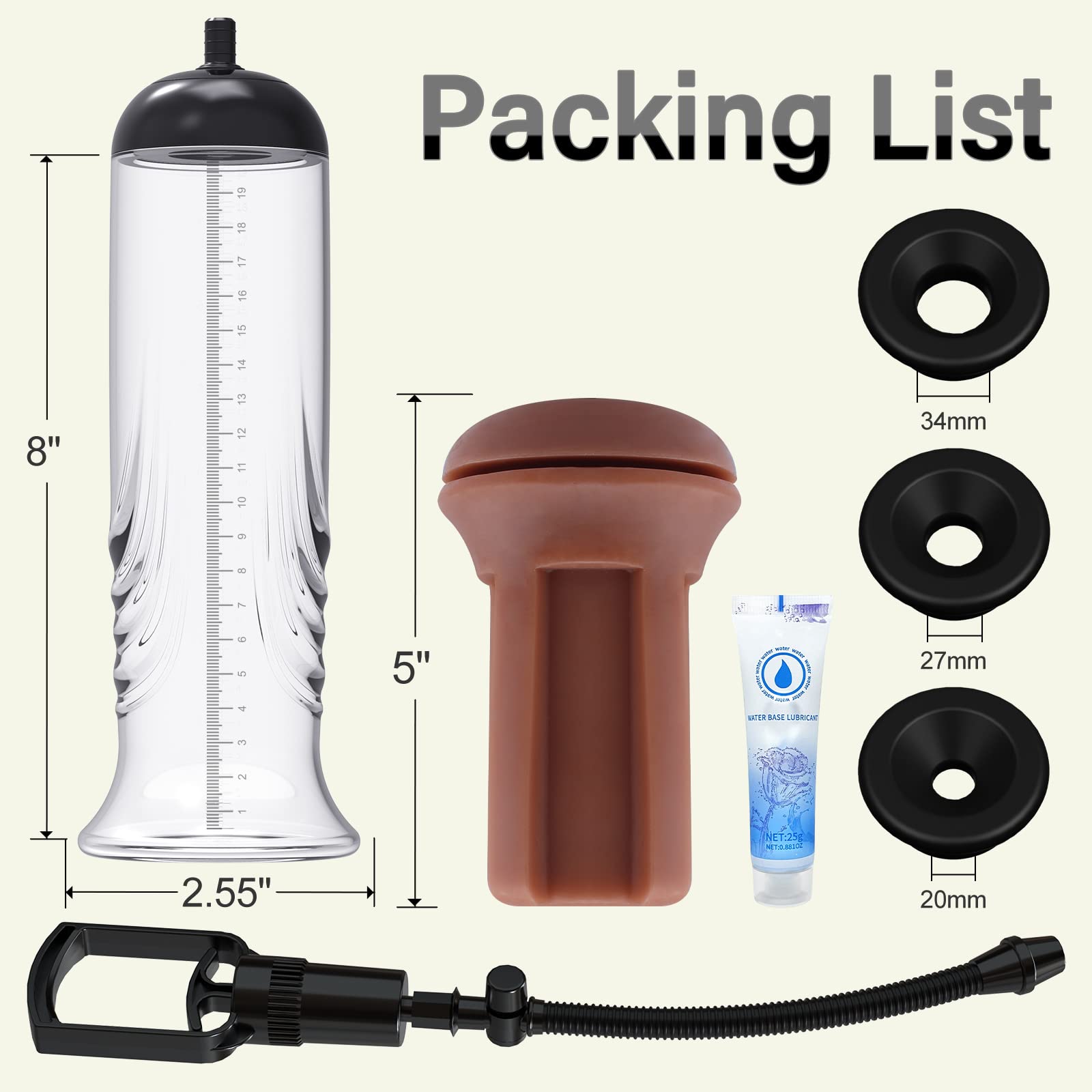 Penis Vacuum Pump, Manual Penis Enlarger Enlargement Extend Pump Air Pressure Device, Adult Male Sex Toys for Men Stronger Bigger Erections with Pocket Pussy & 3pcs Suction Sleeves