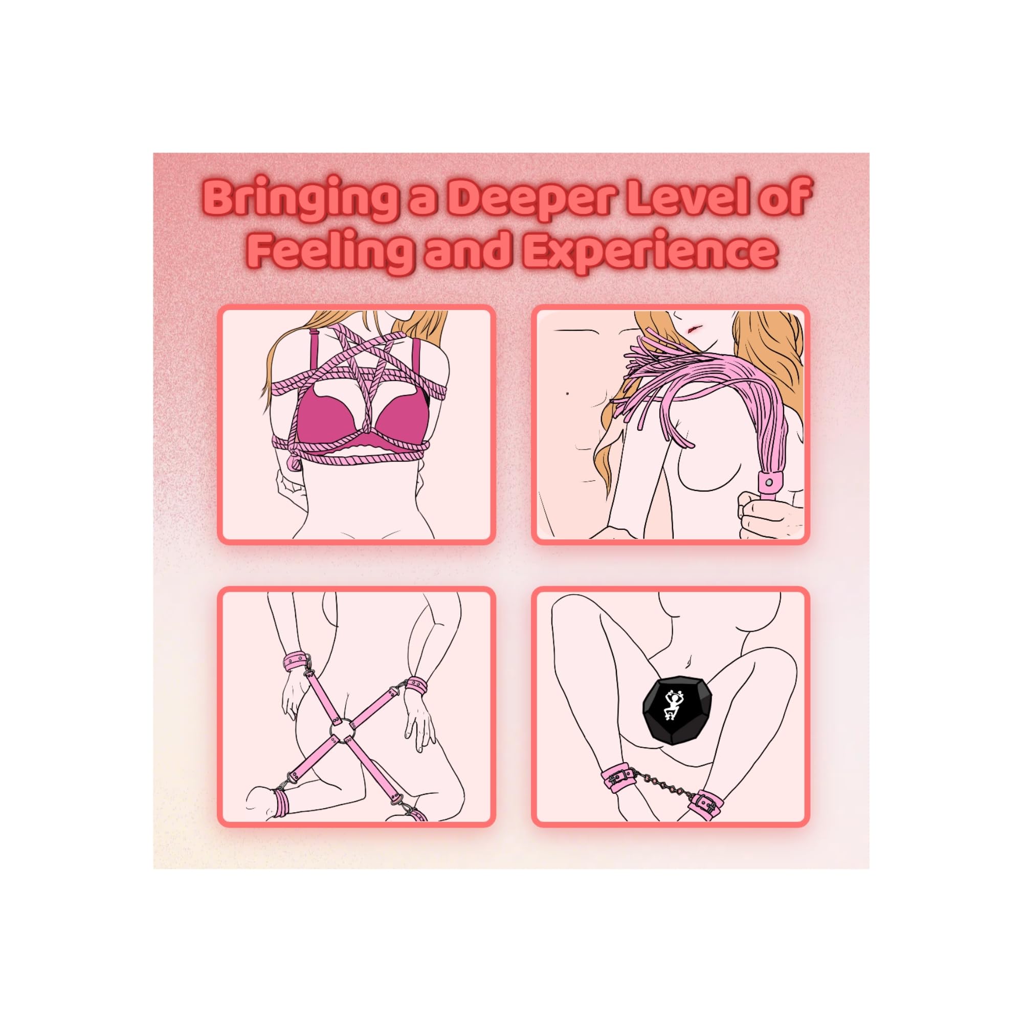 Sex Bondage Restraint Kits BDSM Toys 12 Pcs Handcuffs Ankle Cuffs Anal Plug Nipple Clamps Ball Gag Blindfold Rope Leather Restraints Set Adjustable for Adult Beginners (Pink)