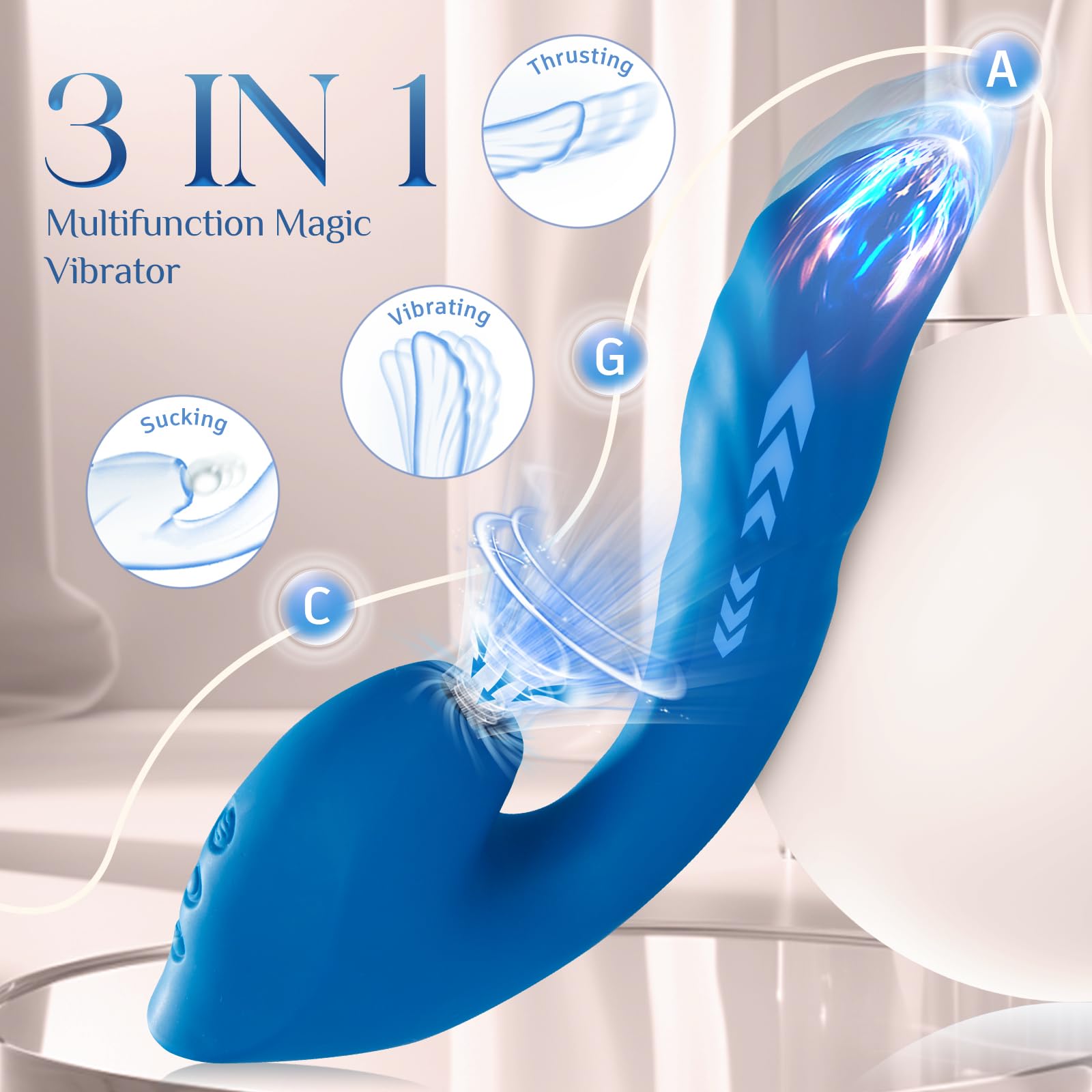 All-in-One Vibrator Adult Sex Toys, Rabbit Vibrator Style - Soft Liquid Silicone Dildo with 10 Suction, 10 Vibration & 7 Thrusting Modes, Full-Body Stimulation Pleasure Tool for Women Men Couples