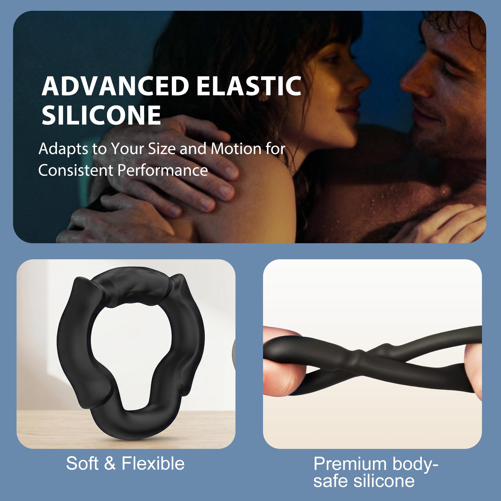 Open Tip Cock Ring Set for Men, 3 Size Silicone Penis Rings with 6-Point Pressure Support, No Blockage Design for Natural Ejaculation, Ergonomic Body-Fit Erection Support Ring, Couple Sex Toy
