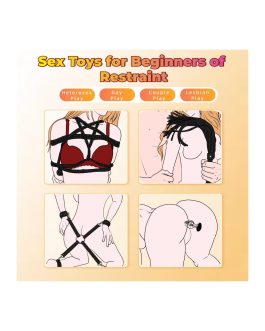 Sex Bondage Restraint Kits BDSM Toys 12 Pcs Handcuffs Ankle Cuffs Anal Plug Nipple Clamps Ball Gag Blindfold Rope Leather Restraints Set Adjustable for Adult Beginners (Black)