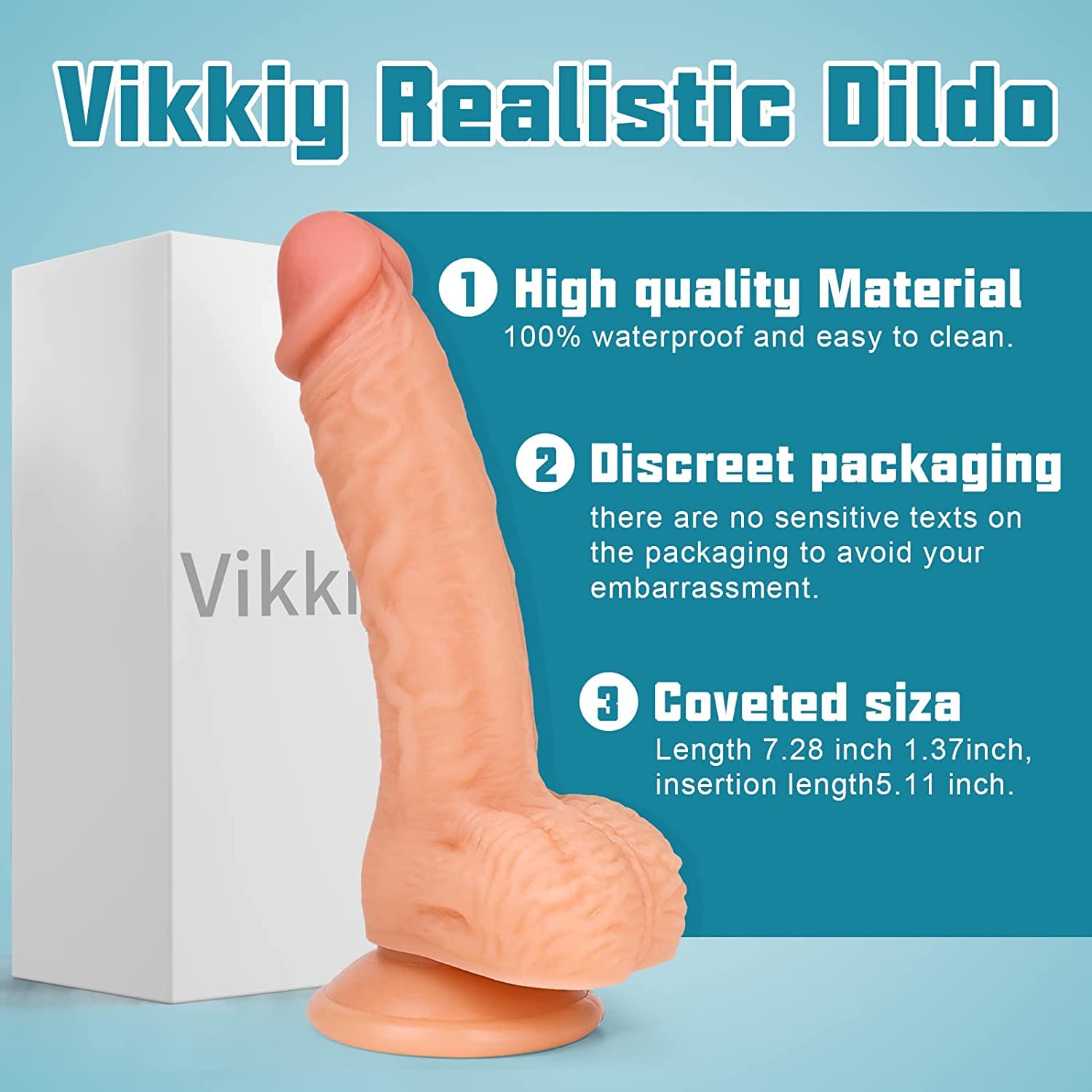 Vikkiy 7.3 Inch Realistic Dildo Feels Like Skin Body-Safe Material G spot Stimulator Dildos with Strong Suction Cup for Hands-Free Play Sex Toys for Adult